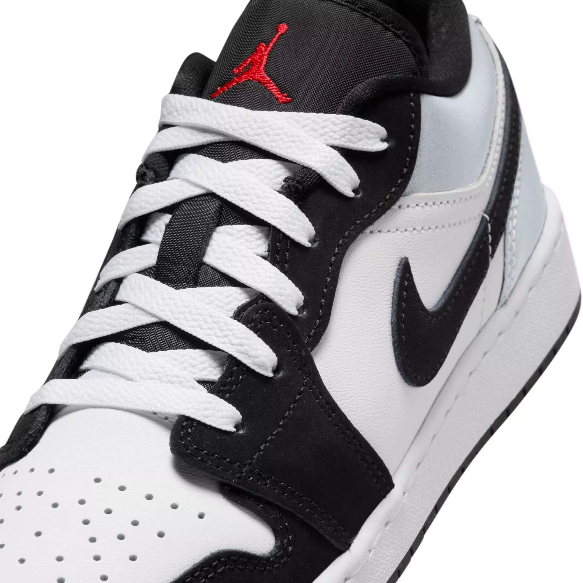 Jordan 1 Low SE "White/Fire Red/Black/Matte Silver" Grade School Boys' Shoe - BLACK/RED/SILVER