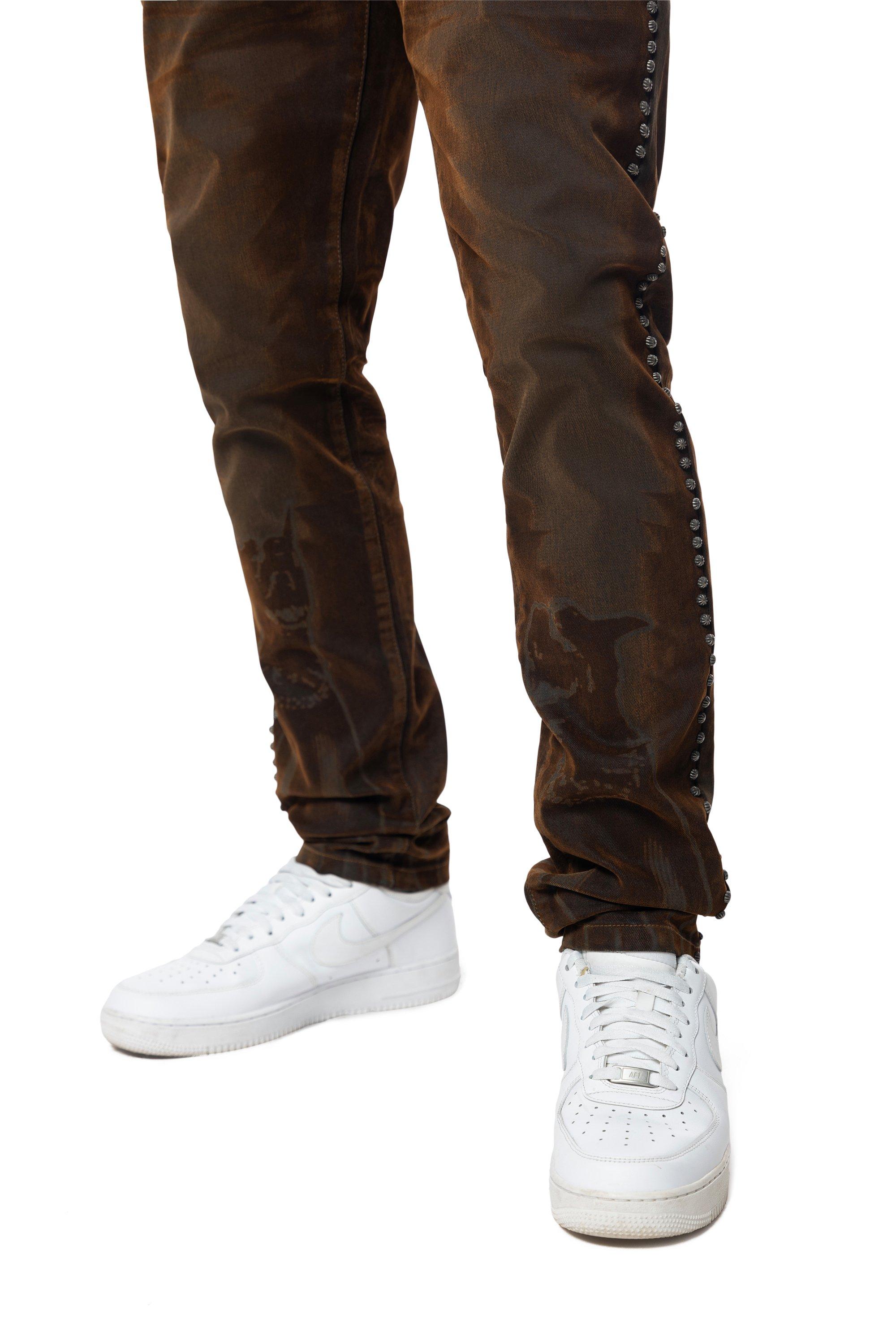 Smoke Rise Men's Doberman Flocked Pants - Dorset - BROWN Thumbnail View 3