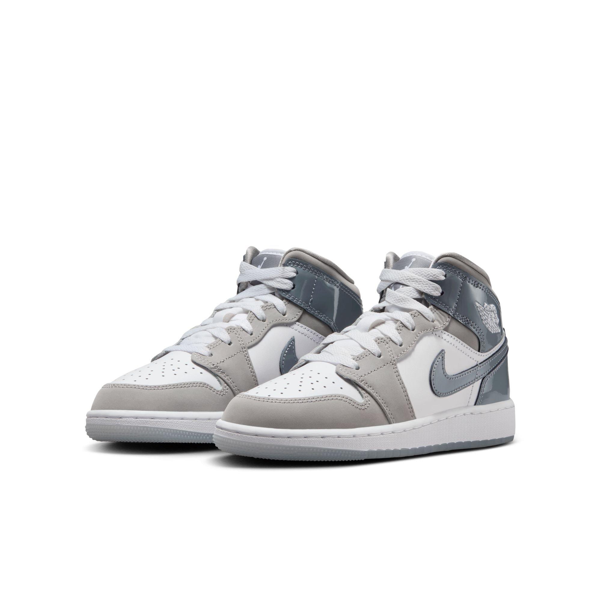White/Cool Grey Leather Jordan Mid SE Boys' Shoe Hibbett