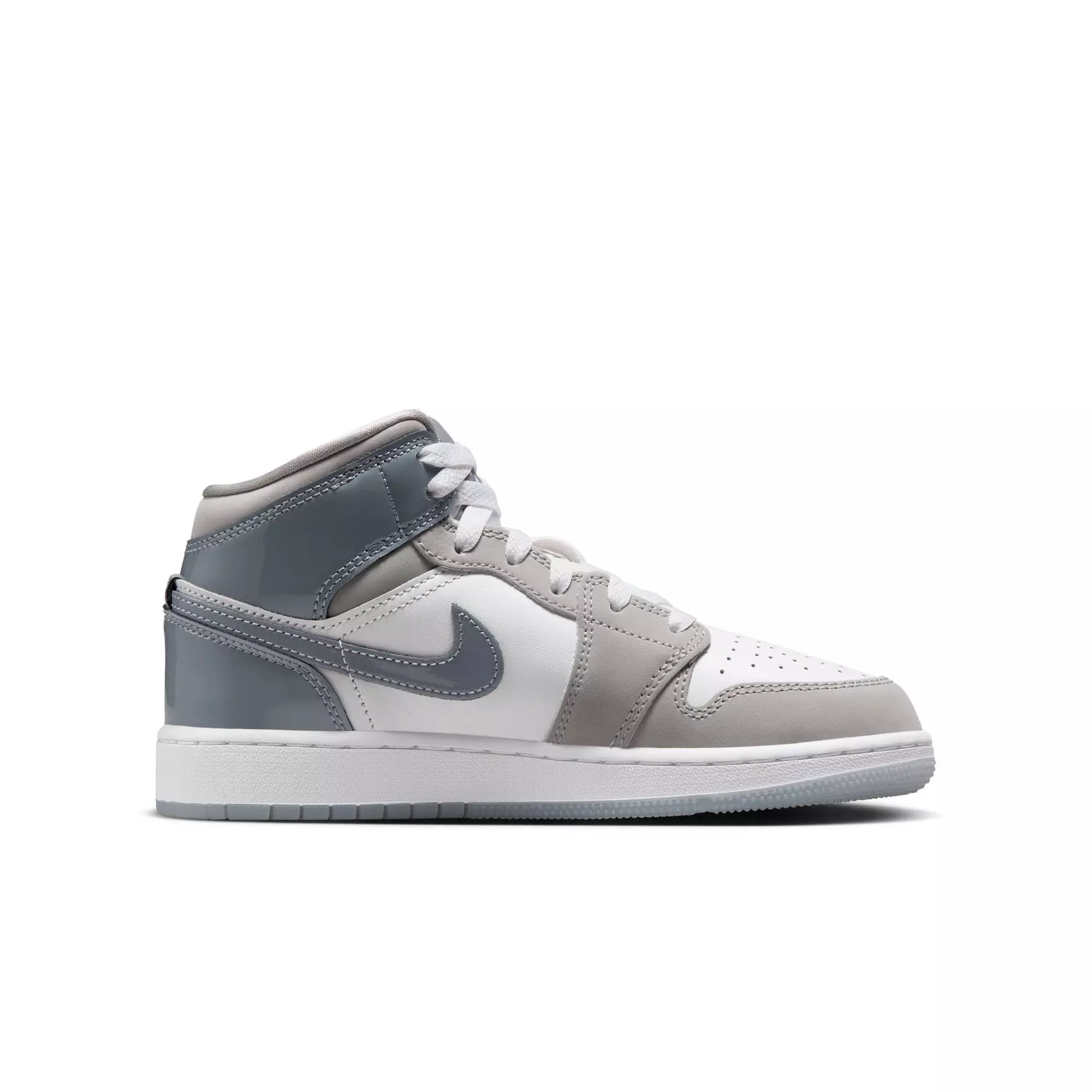 Jordan 1 Mid SE "White/Cool Grey/Medium Grey" Grade School Boys' Shoe - GREY/WHITE