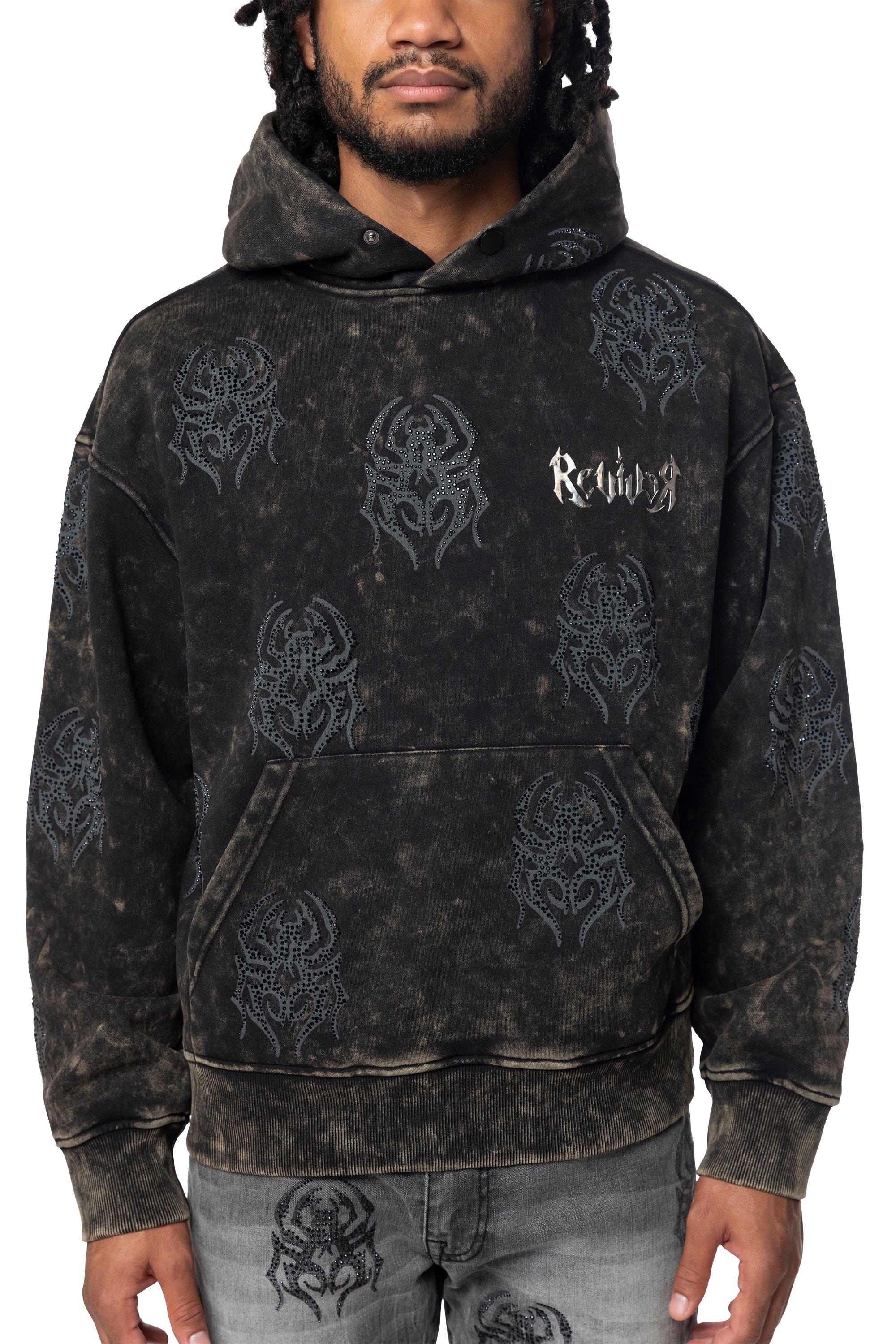 Smoke Rise Men's Spider Rhinestone Hoodie - Black - BLACK Thumbnail View 1