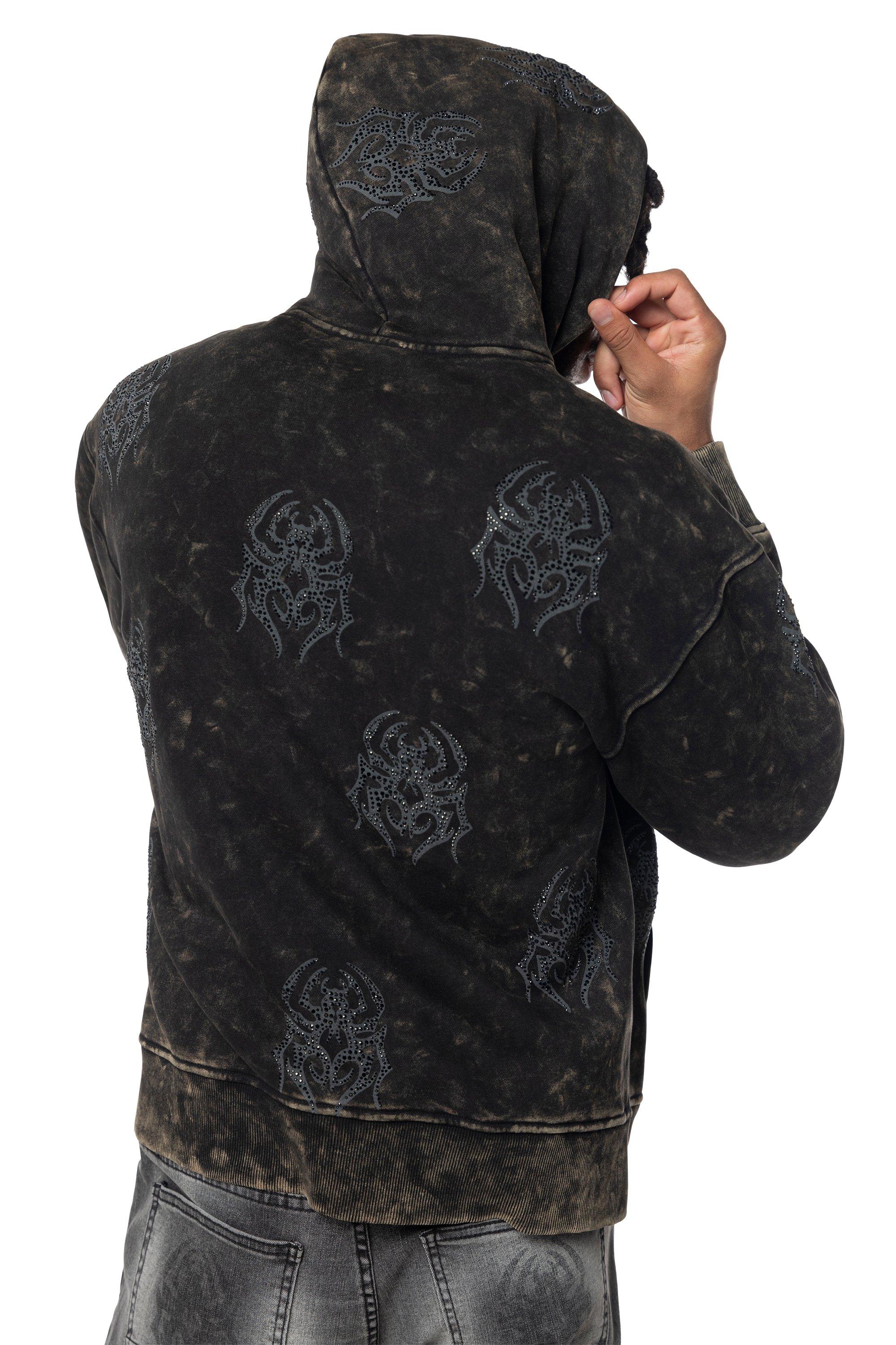 Smoke Rise Men's Spider Rhinestone Hoodie - Black - BLACK Thumbnail View 2