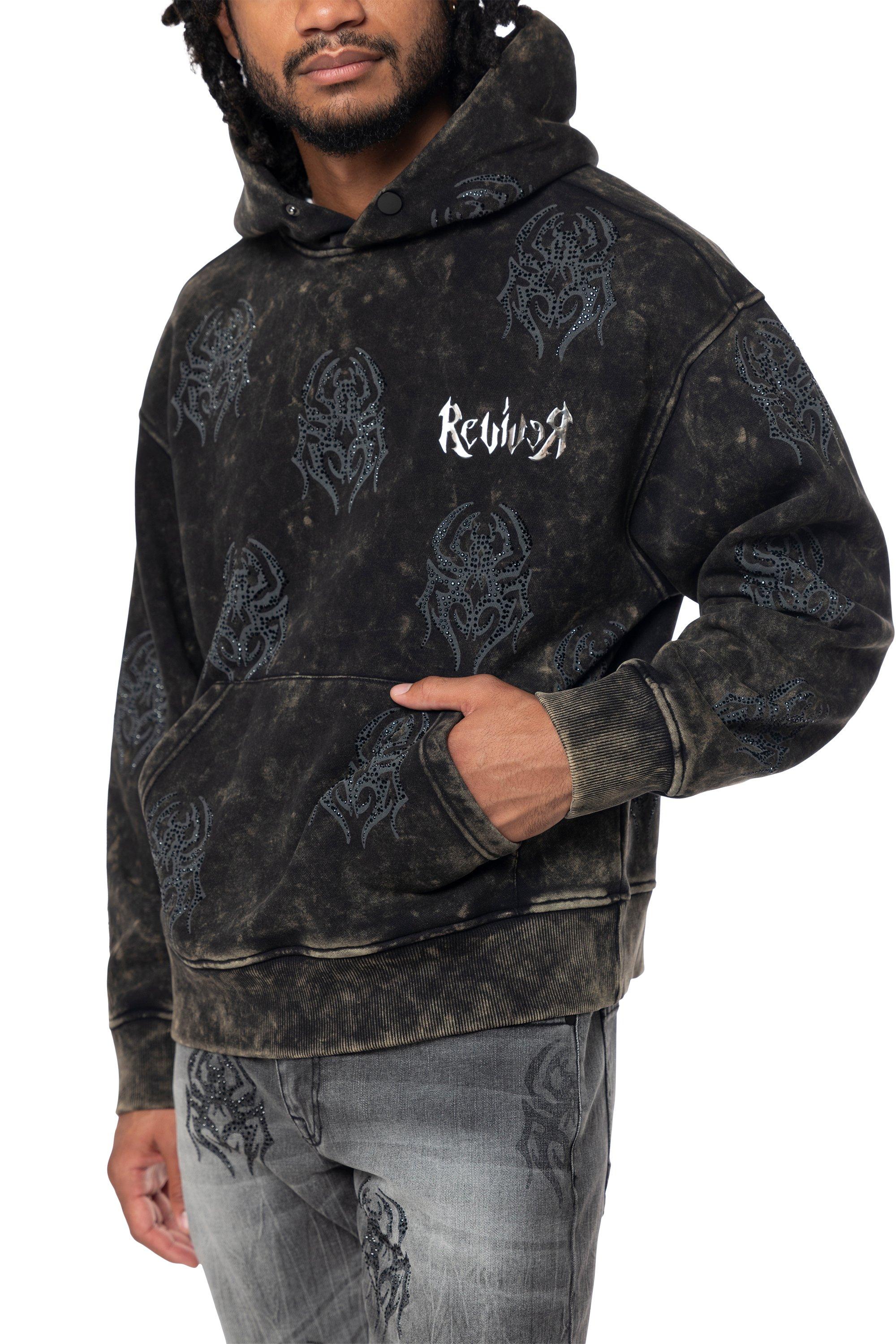 Smoke Rise Men's Spider Rhinestone Hoodie - Black - BLACK Thumbnail View 3