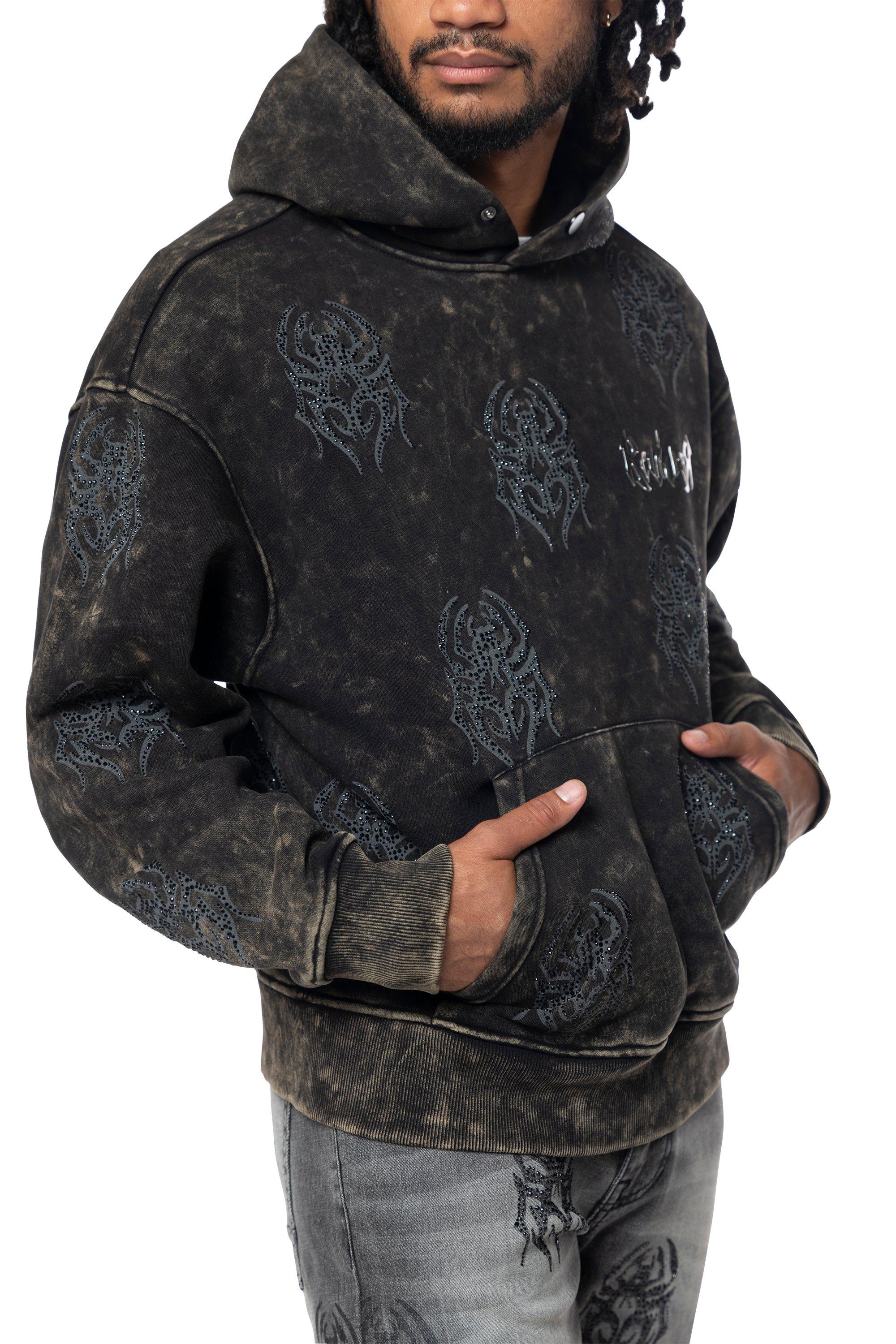 Smoke Rise Men's Spider Rhinestone Hoodie - Black - BLACK Thumbnail View 4