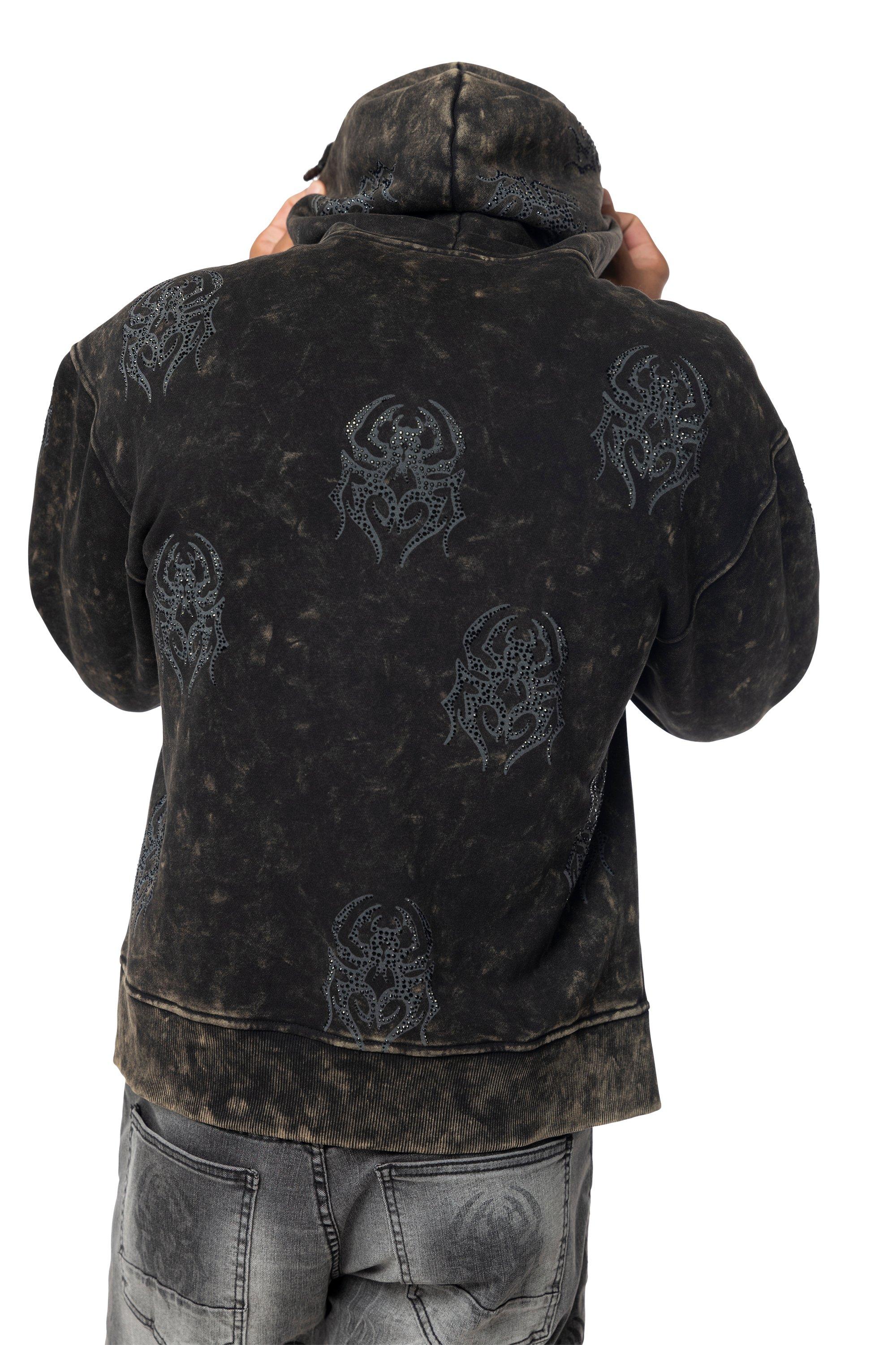 Smoke Rise Men's Spider Rhinestone Hoodie - Black - BLACK Thumbnail View 5