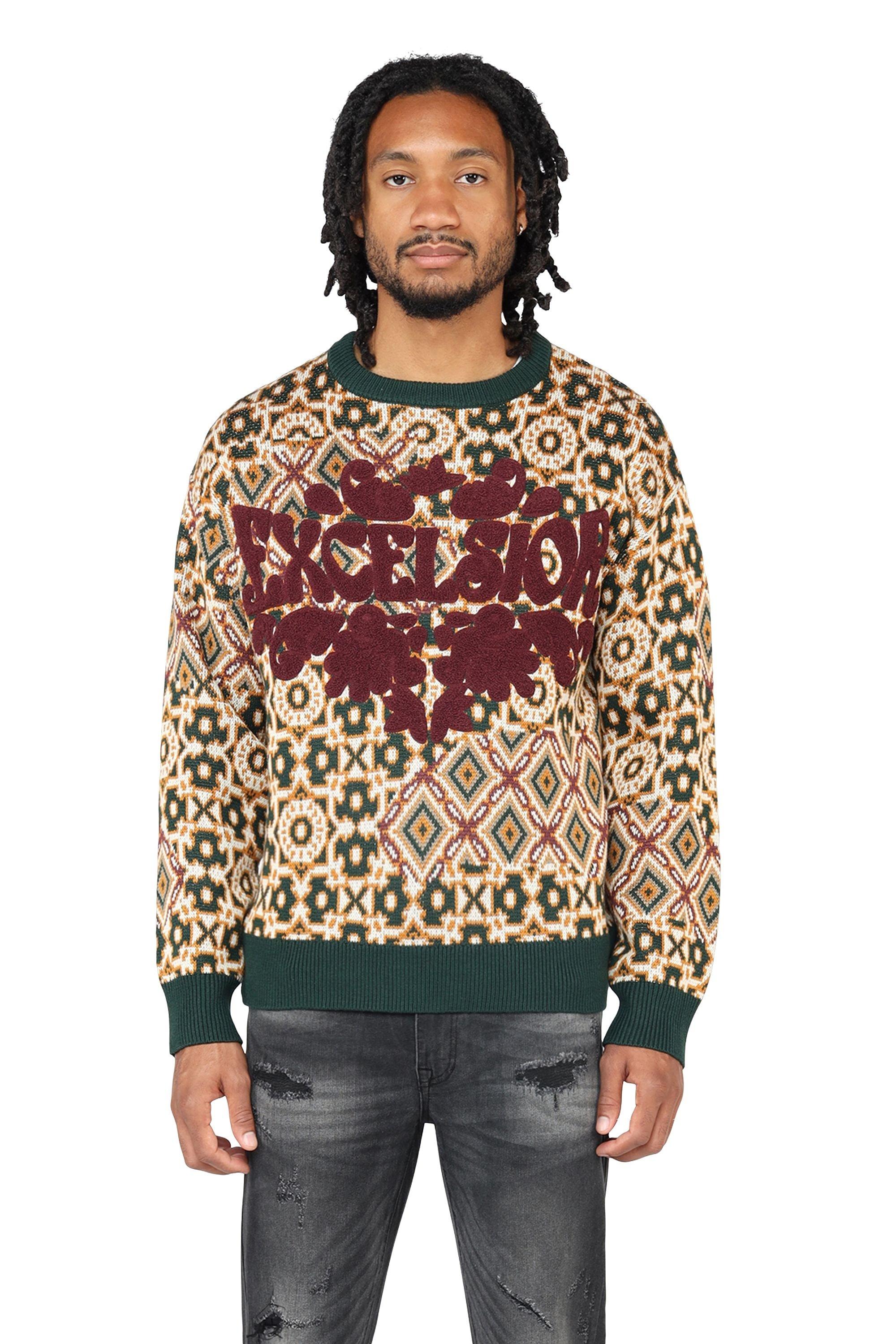 Smoke Rise Men's Tapestry Jacquard Knit Top - Scarab - GREEN/BEIGE Thumbnail View 1