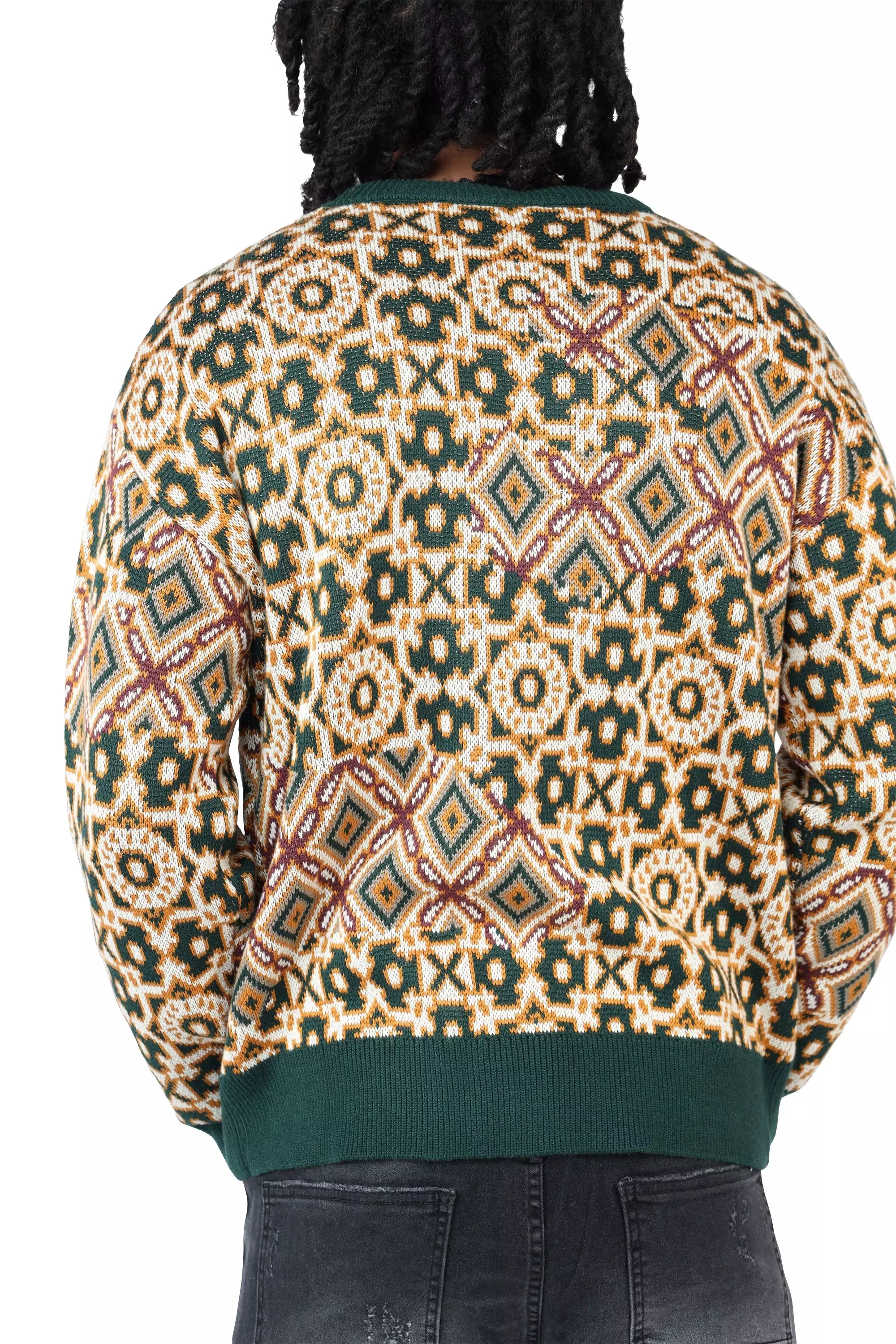 Smoke Rise Men's Tapestry Jacquard Knit Top - Scarab - GREEN/BEIGE