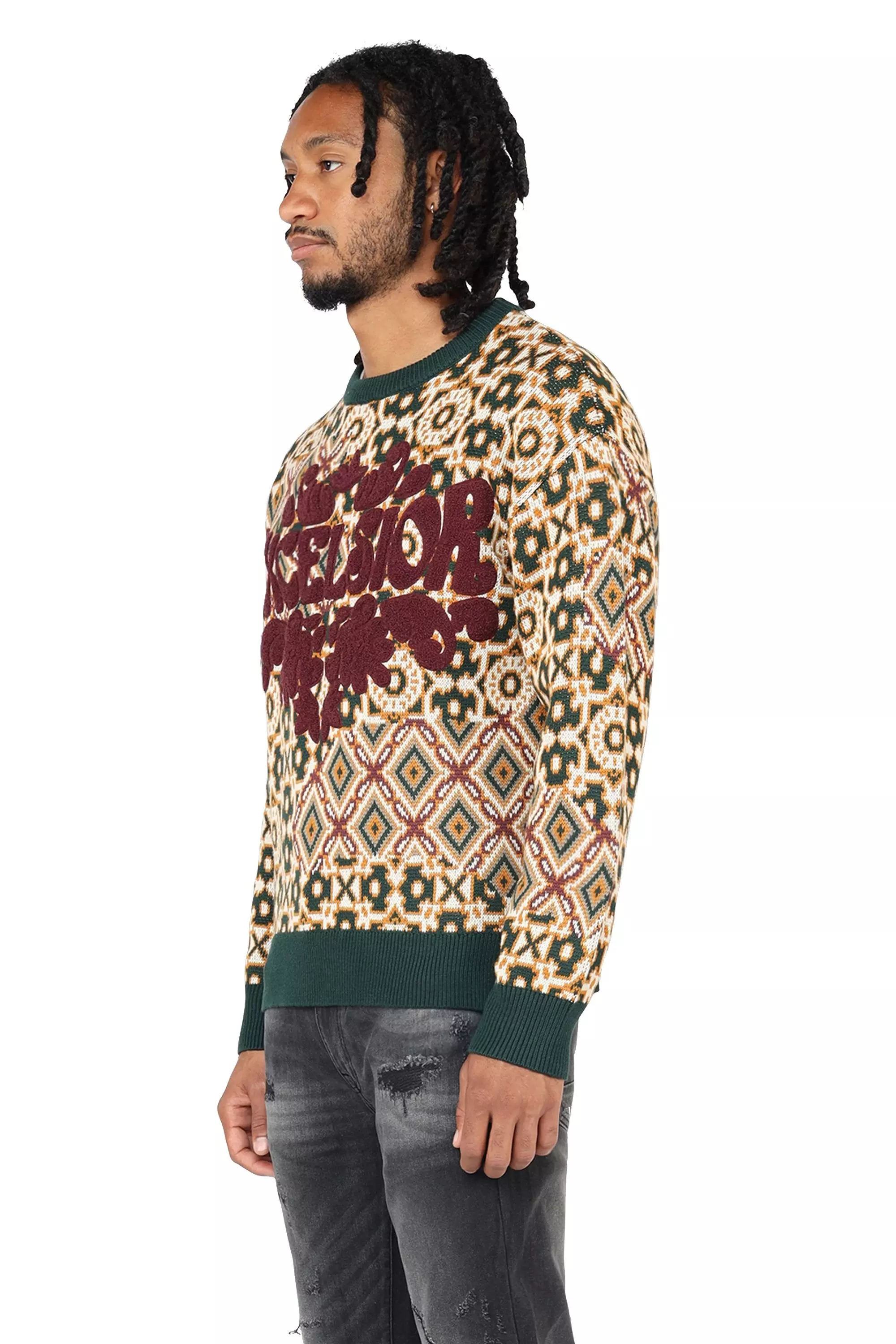 Smoke Rise Men's Tapestry Jacquard Knit Top - Scarab - GREEN/BEIGE