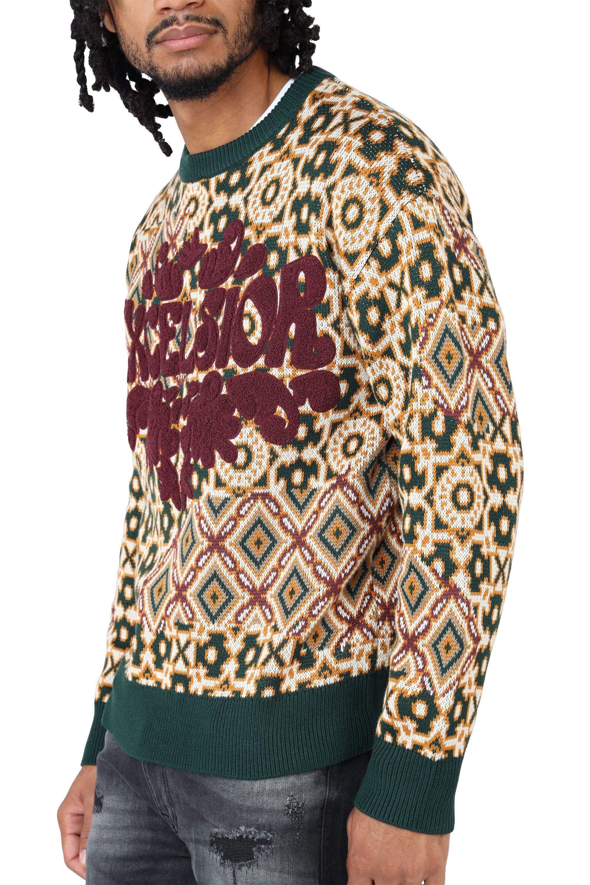 Smoke Rise Men's Tapestry Jacquard Knit Top - Scarab - GREEN/BEIGE Thumbnail View 4