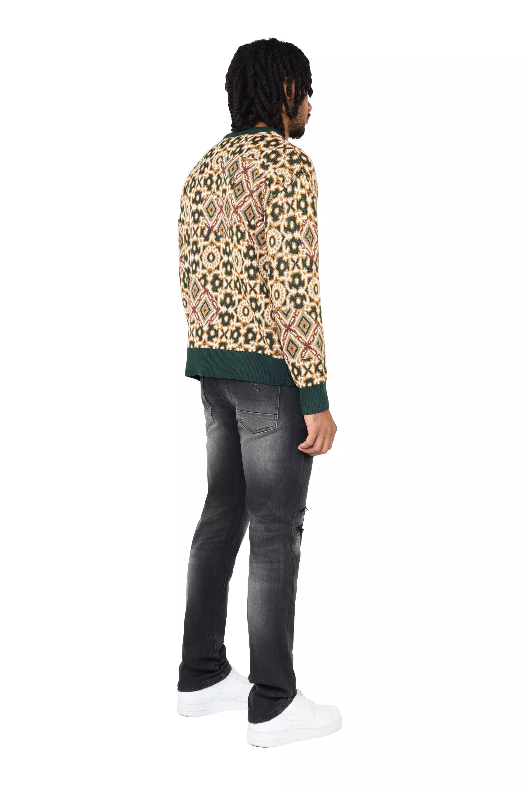 Smoke Rise Men's Tapestry Jacquard Knit Top - Scarab - GREEN/BEIGE