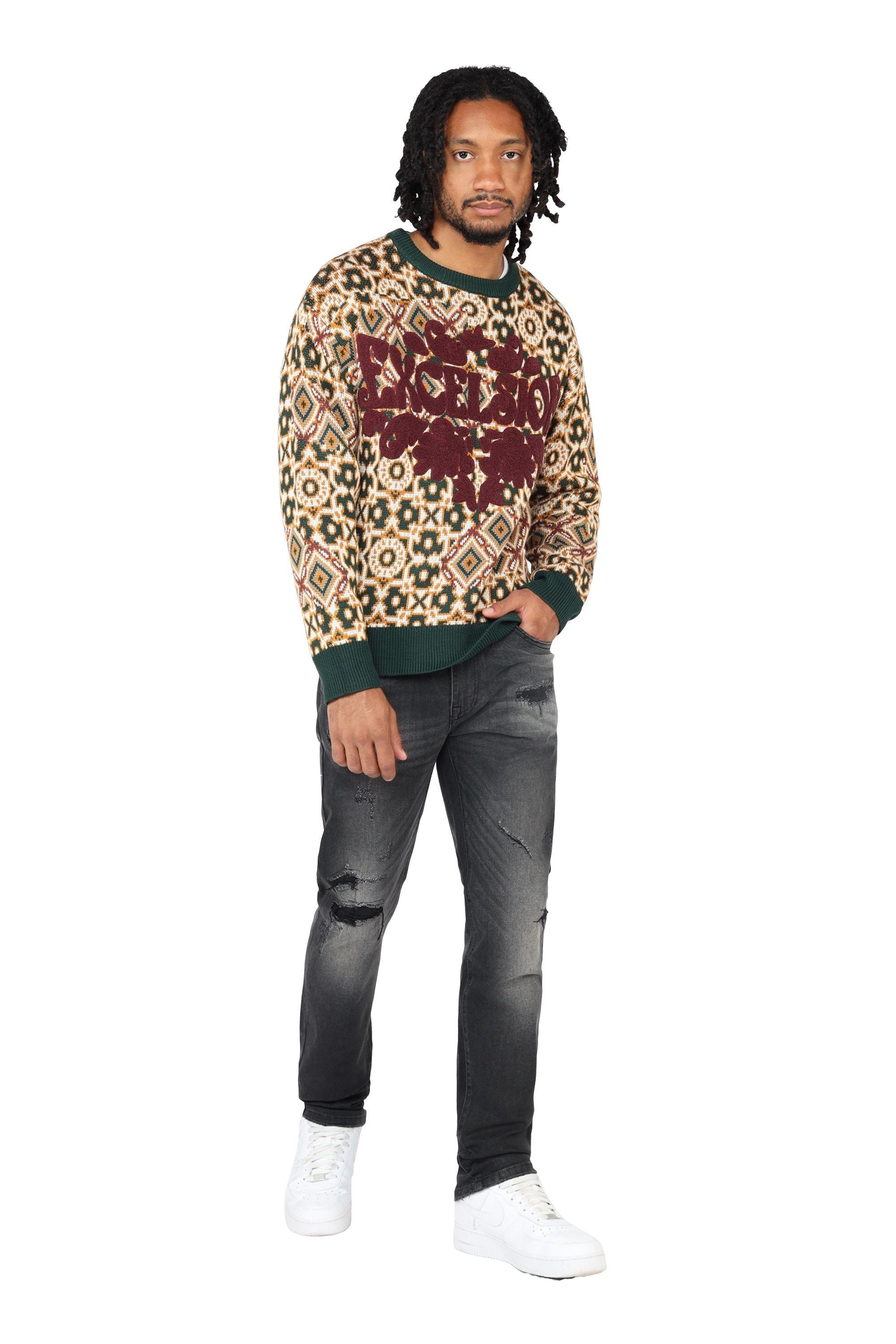 Smoke Rise Men's Tapestry Jacquard Knit Top - Scarab - GREEN/BEIGE Thumbnail View 7