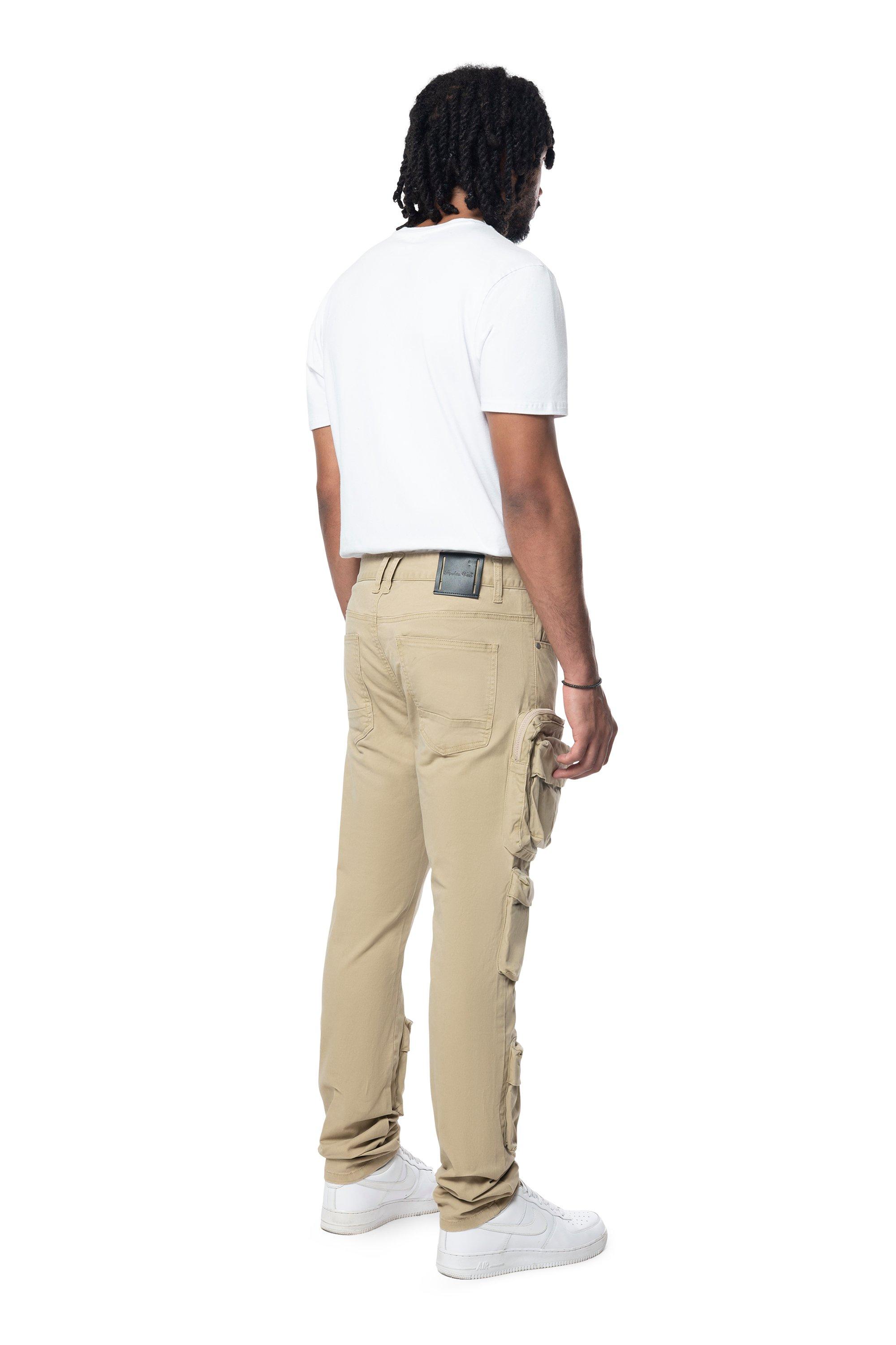 Smoke Rise Men's Slim Fit Twill Cargo Pants - Khaki - KHAKI Thumbnail View 2