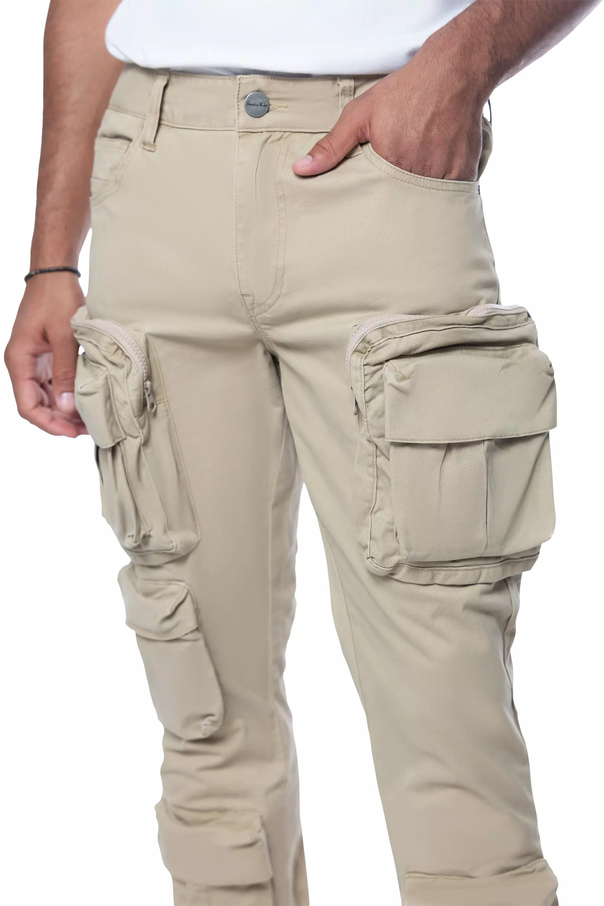 Smoke Rise Men's Slim Fit Twill Cargo Pants - Khaki