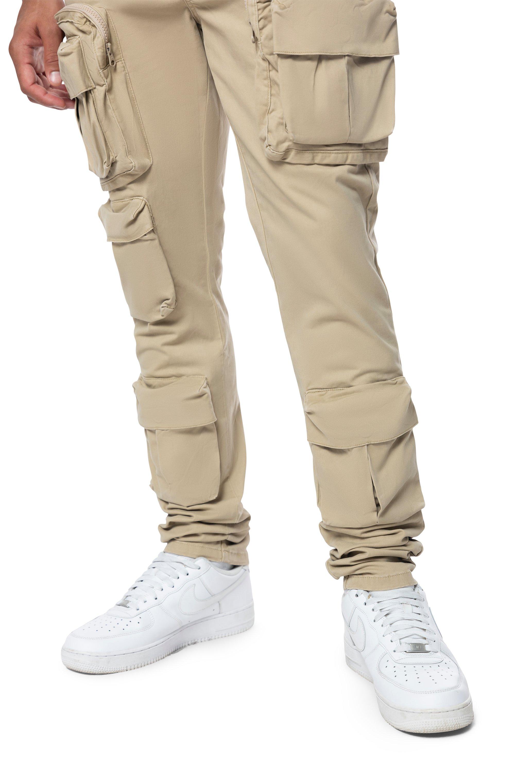 Smoke Rise Men's Slim Fit Twill Cargo Pants - Khaki - KHAKI Thumbnail View 4