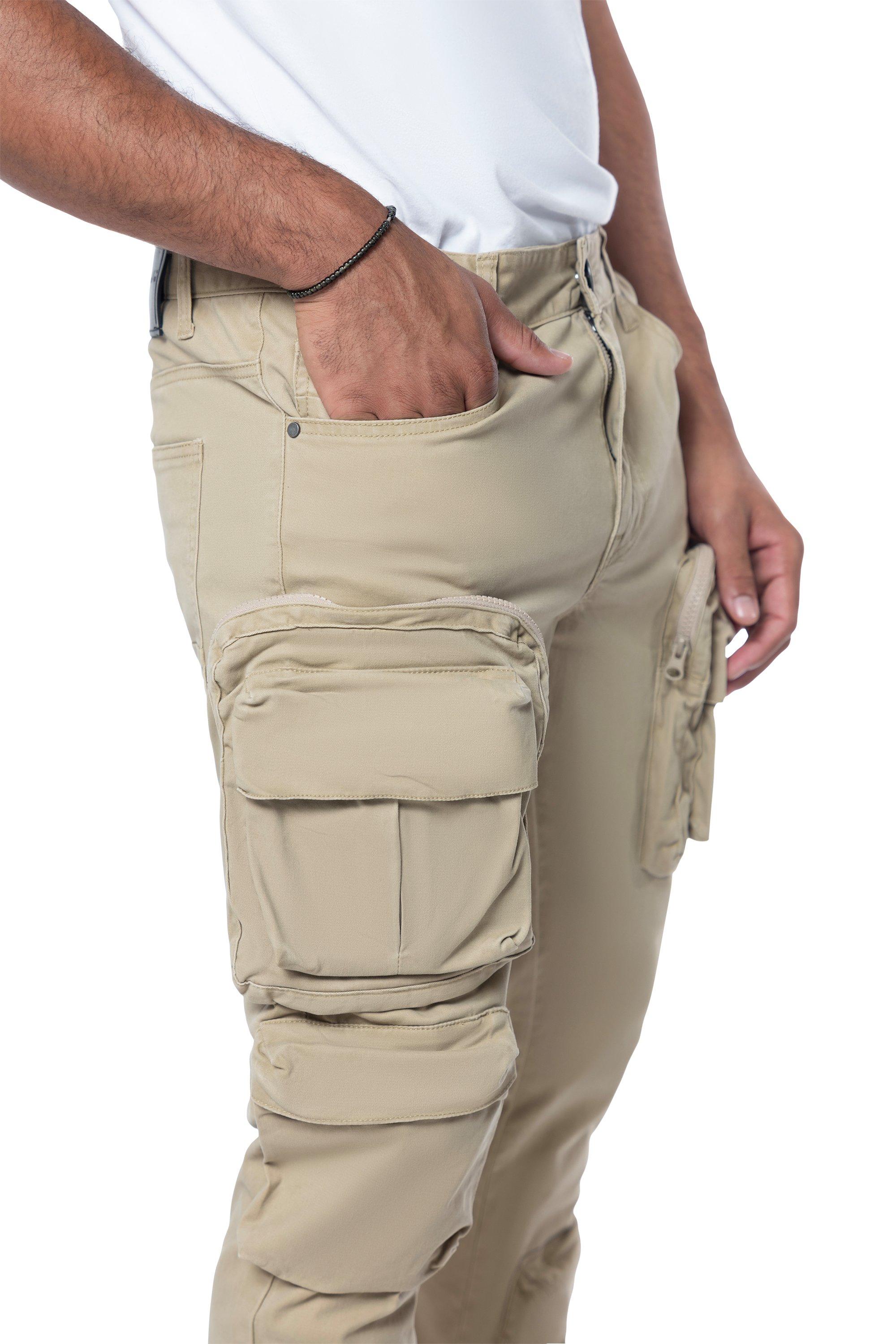 Smoke Rise Men's Slim Fit Twill Cargo Pants - Khaki - KHAKI Thumbnail View 5