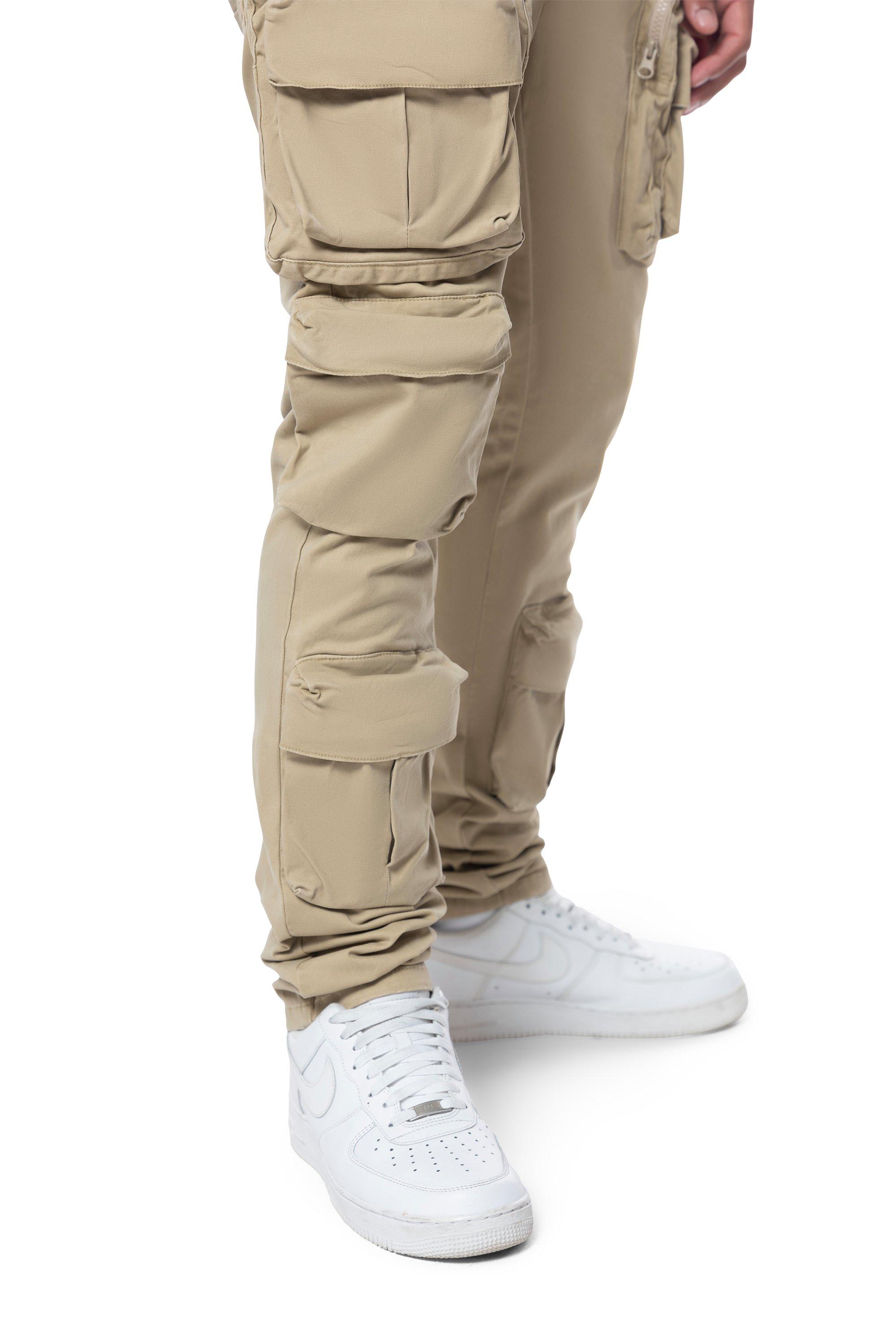Smoke Rise Men's Slim Fit Twill Cargo Pants - Khaki - KHAKI Thumbnail View 6