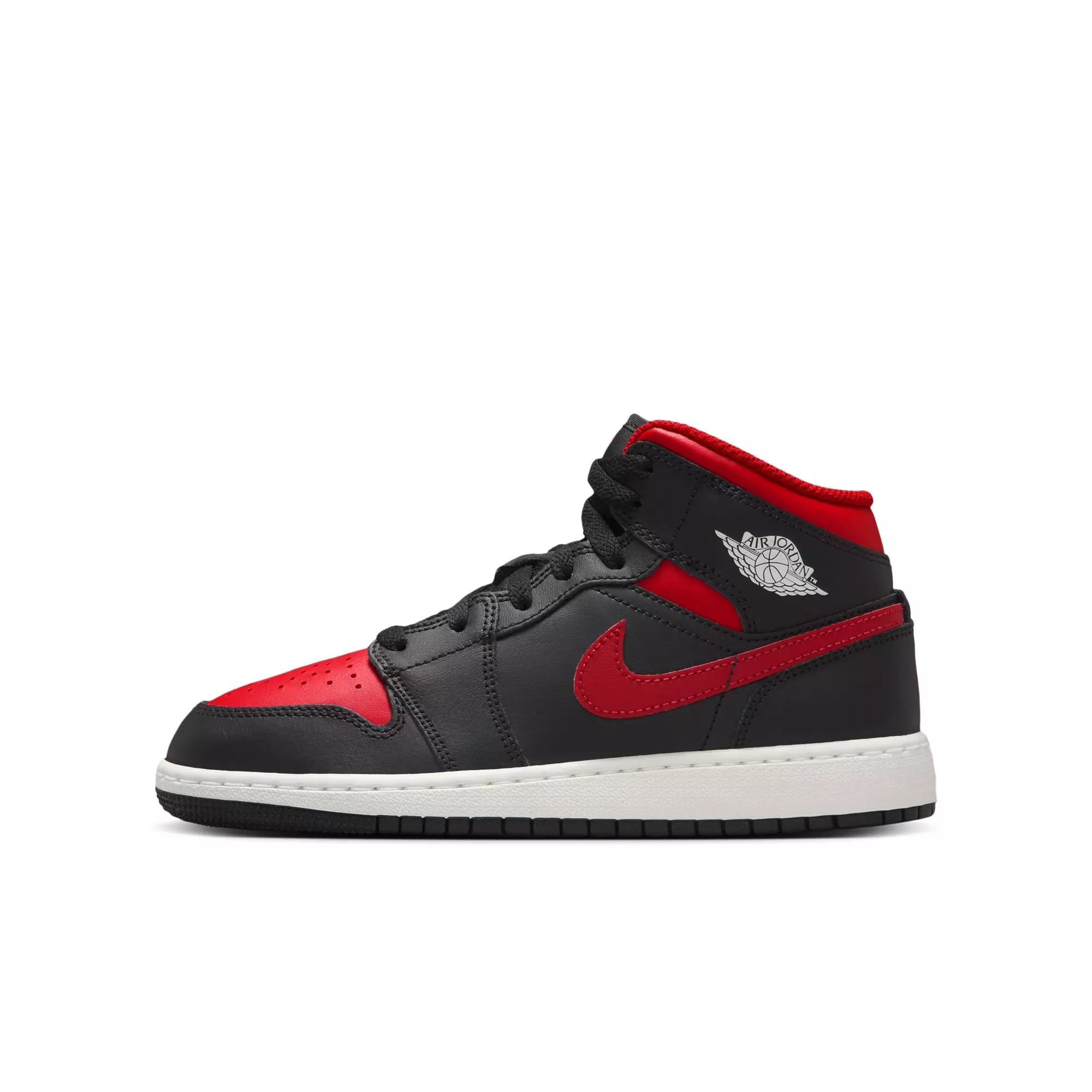 Jordan 1 Mid "Black/Varsity Red/Summit White" Grade School Boys' Shoe - BLACK/RED