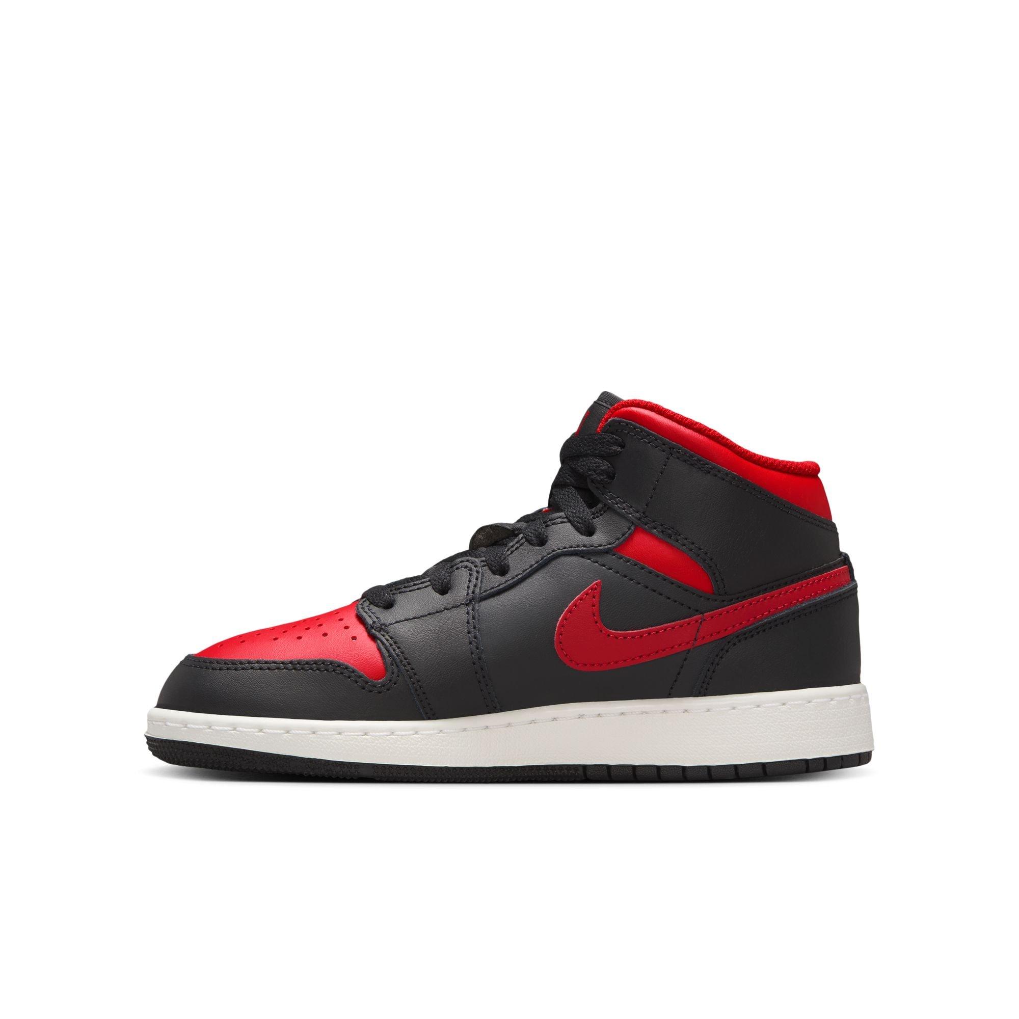 Jordan 1 Mid Grade School Boys' "Black/Varsity Red/Summit White" Shoe