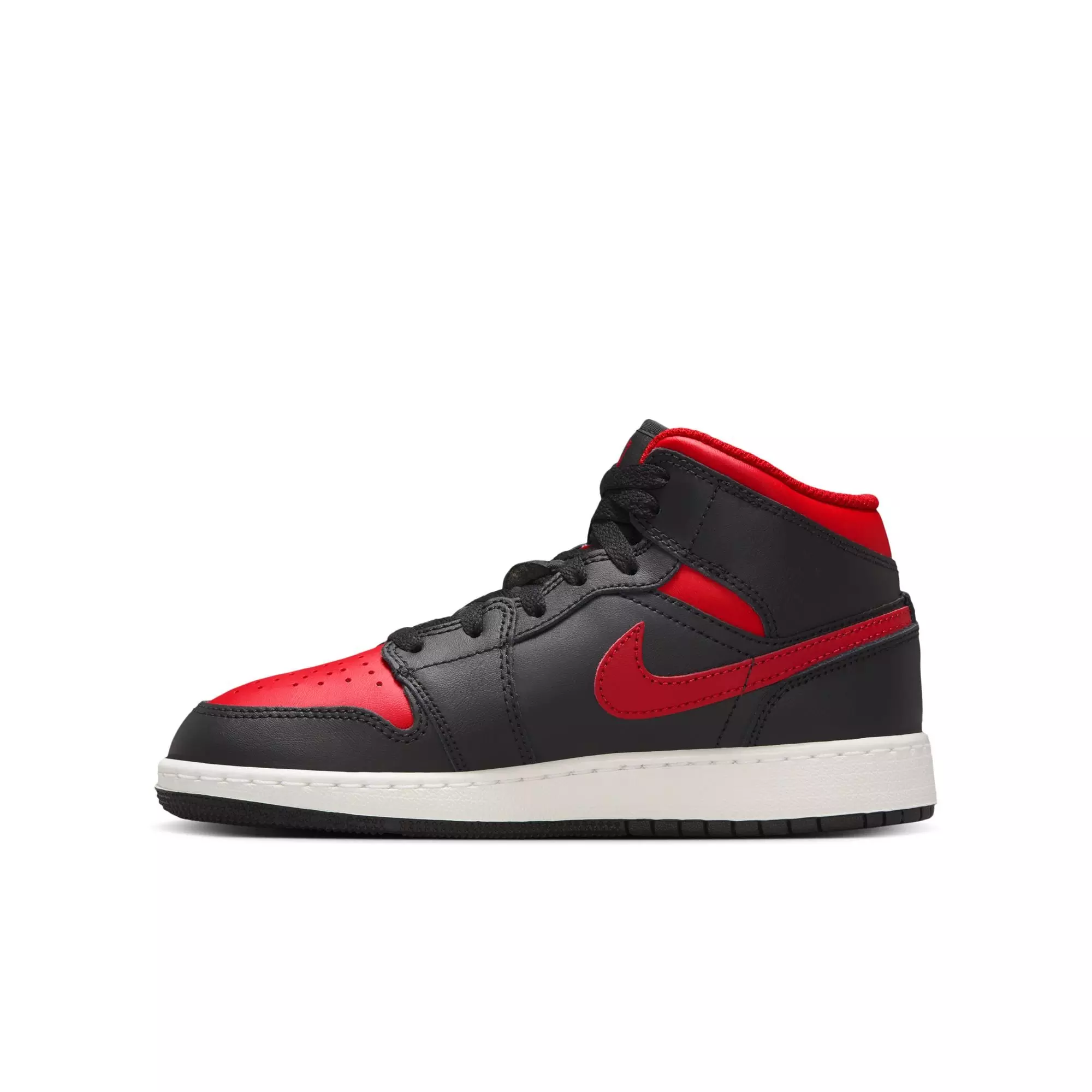 Jordan 1 Mid "Black/Varsity Red/Summit White" Grade School Boys' Shoe - BLACK/RED