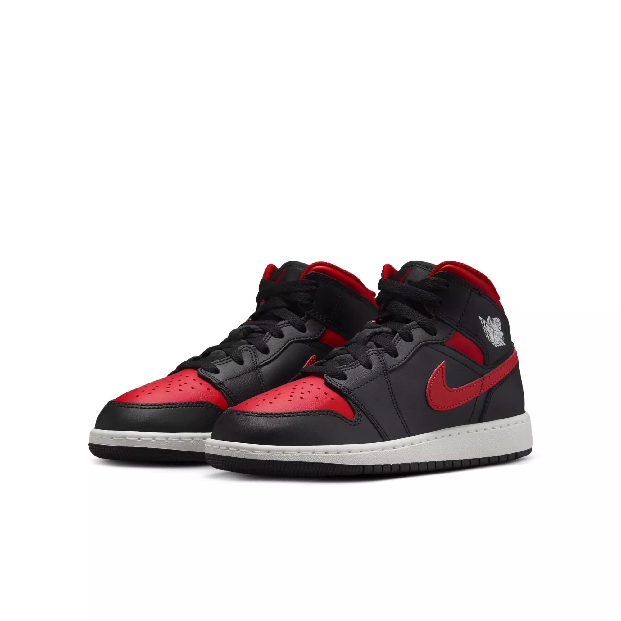 Jordan 1 Mid "Black/Varsity Red/Summit White" Grade School Boys' Shoe - BLACK/RED