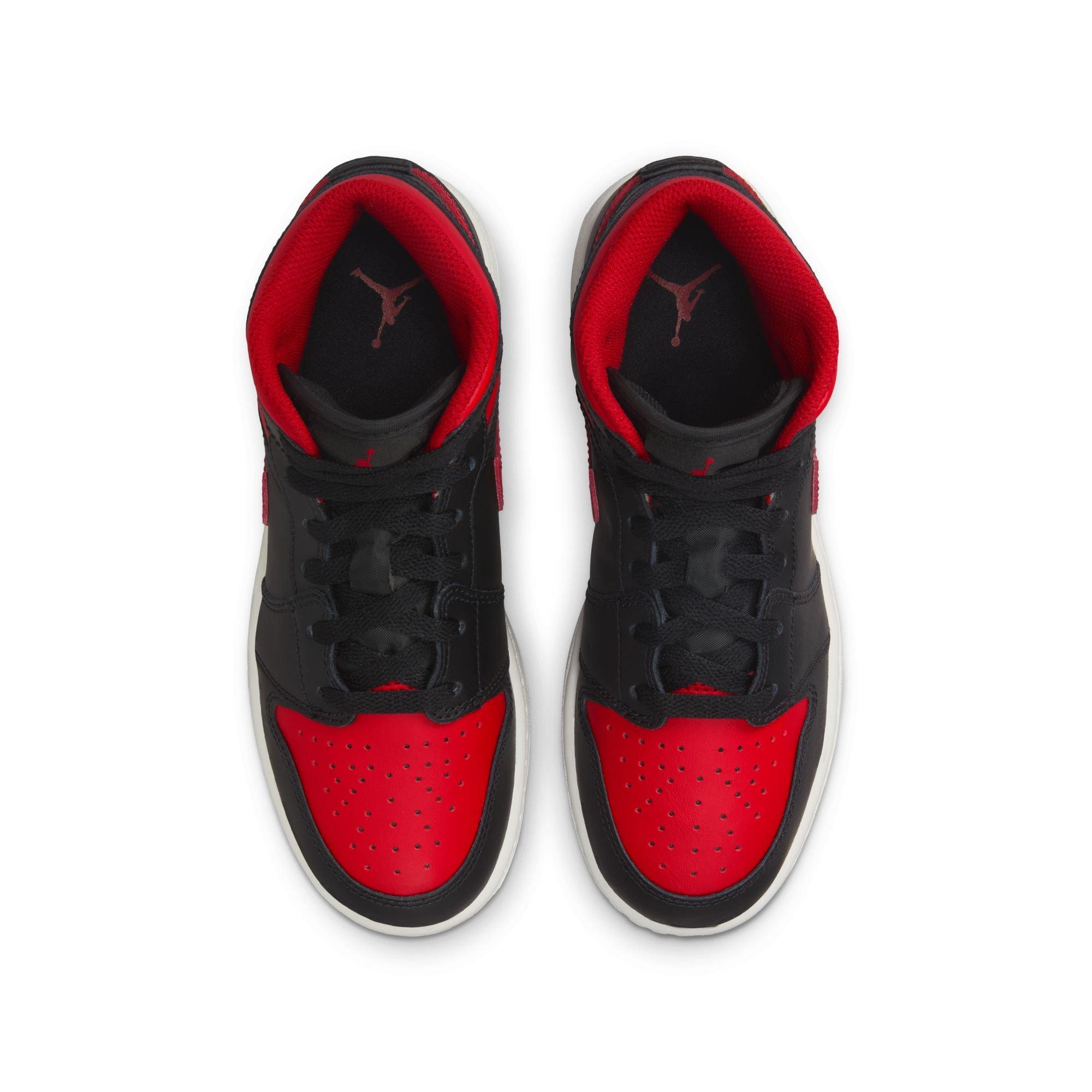 Jordan 1 Mid Grade School Boys' "Black/Varsity Red/Summit White" Shoe