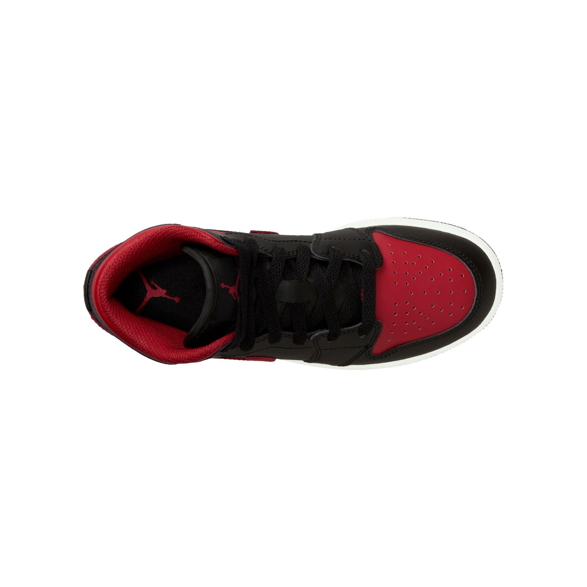 Jordan 1 Mid Grade School Boys' "Black/Varsity Red/Summit White" Shoe