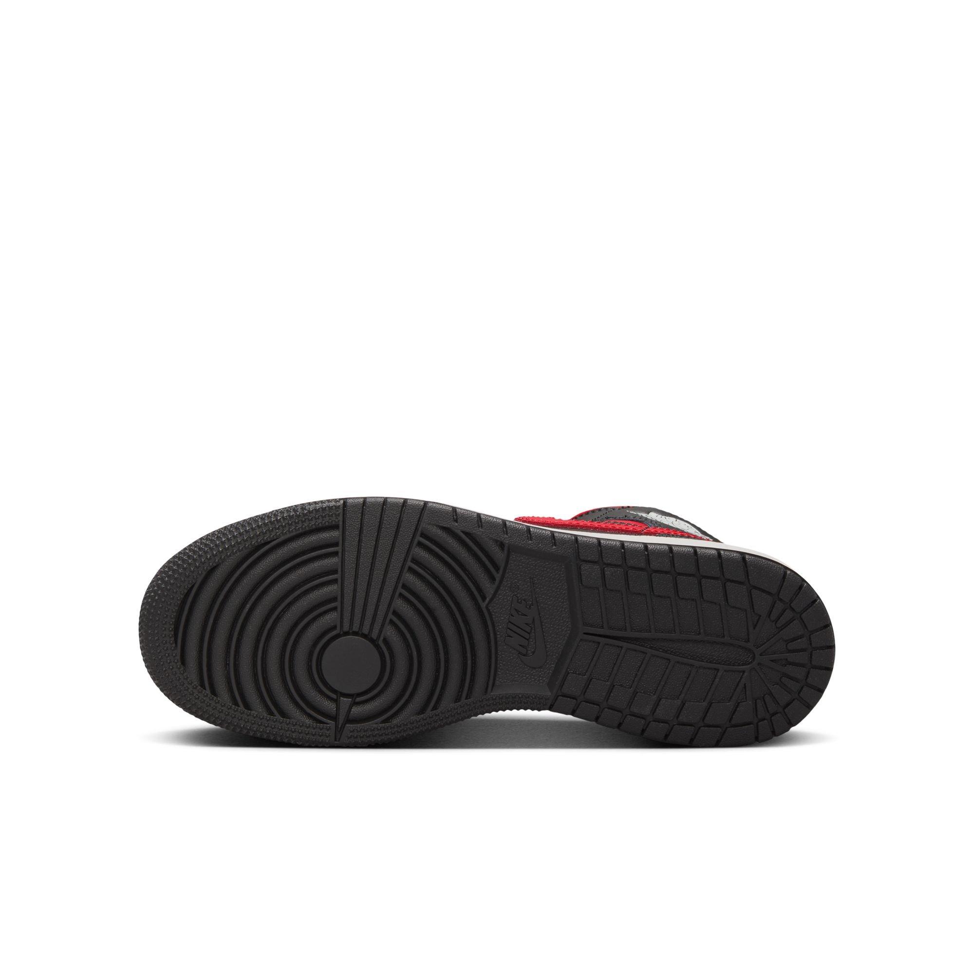 Jordan 1 Mid Grade School Boys' "Black/Varsity Red/Summit White" Shoe