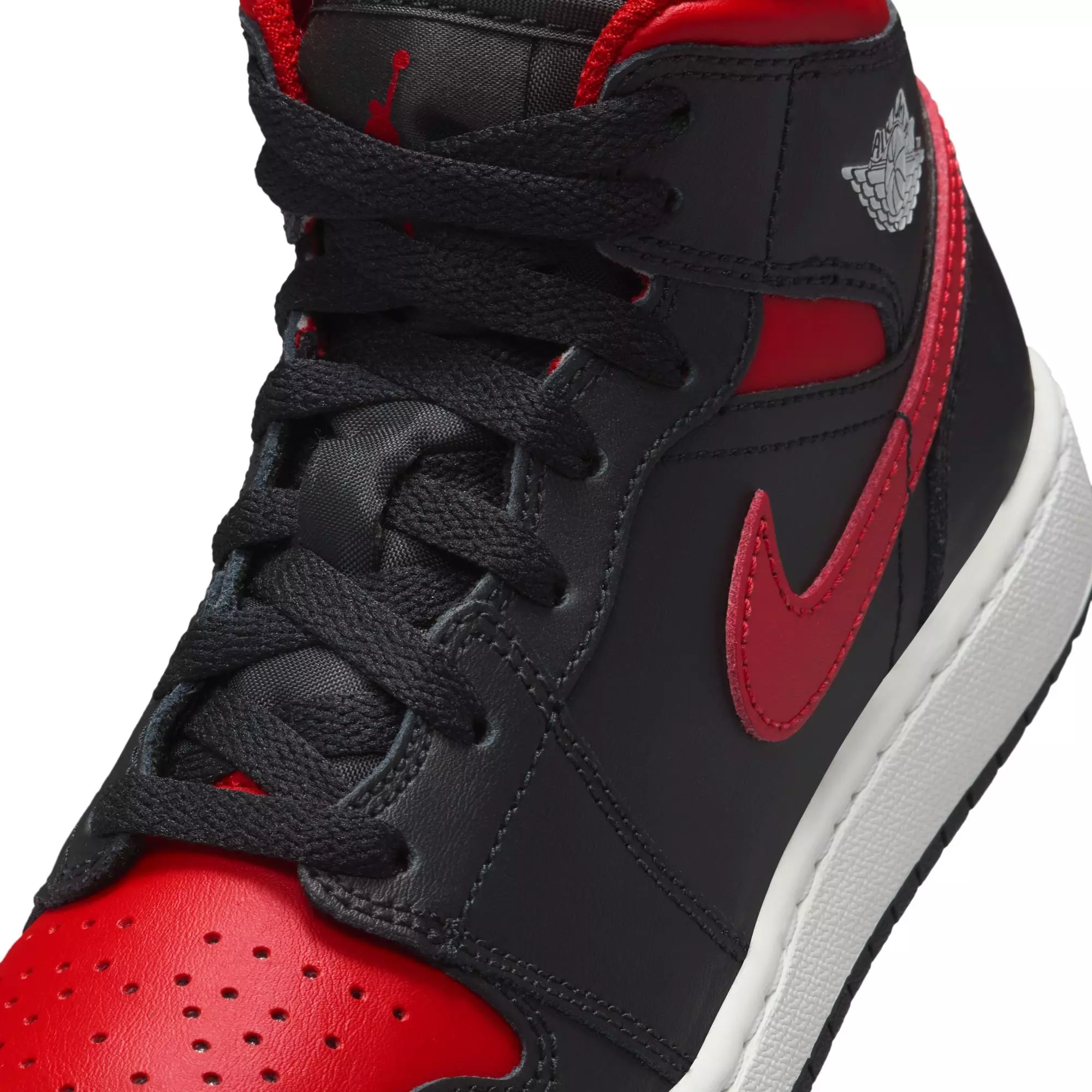 Jordan 1 Mid "Black/Varsity Red/Summit White" Grade School Boys' Shoe - BLACK/RED