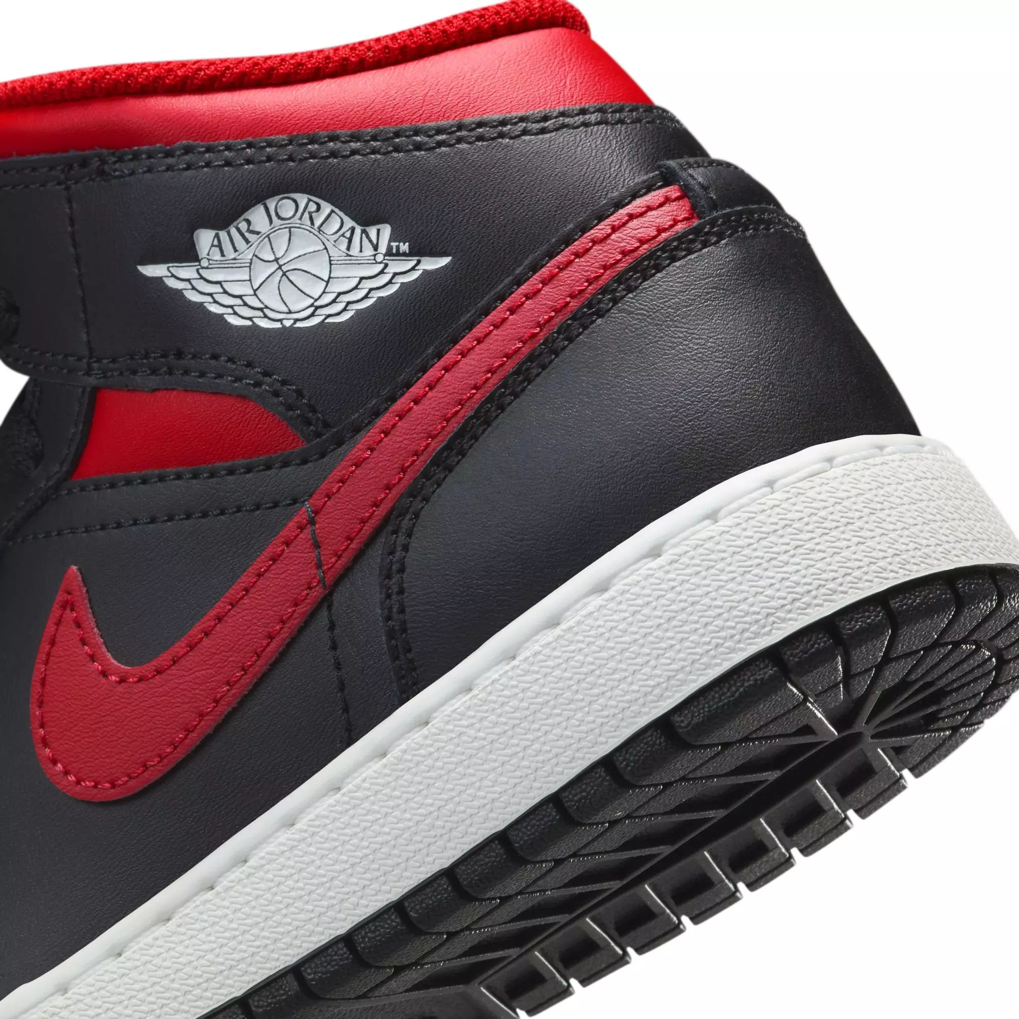 Jordan 1 Mid "Black/Varsity Red/Summit White" Grade School Boys' Shoe - BLACK/RED
