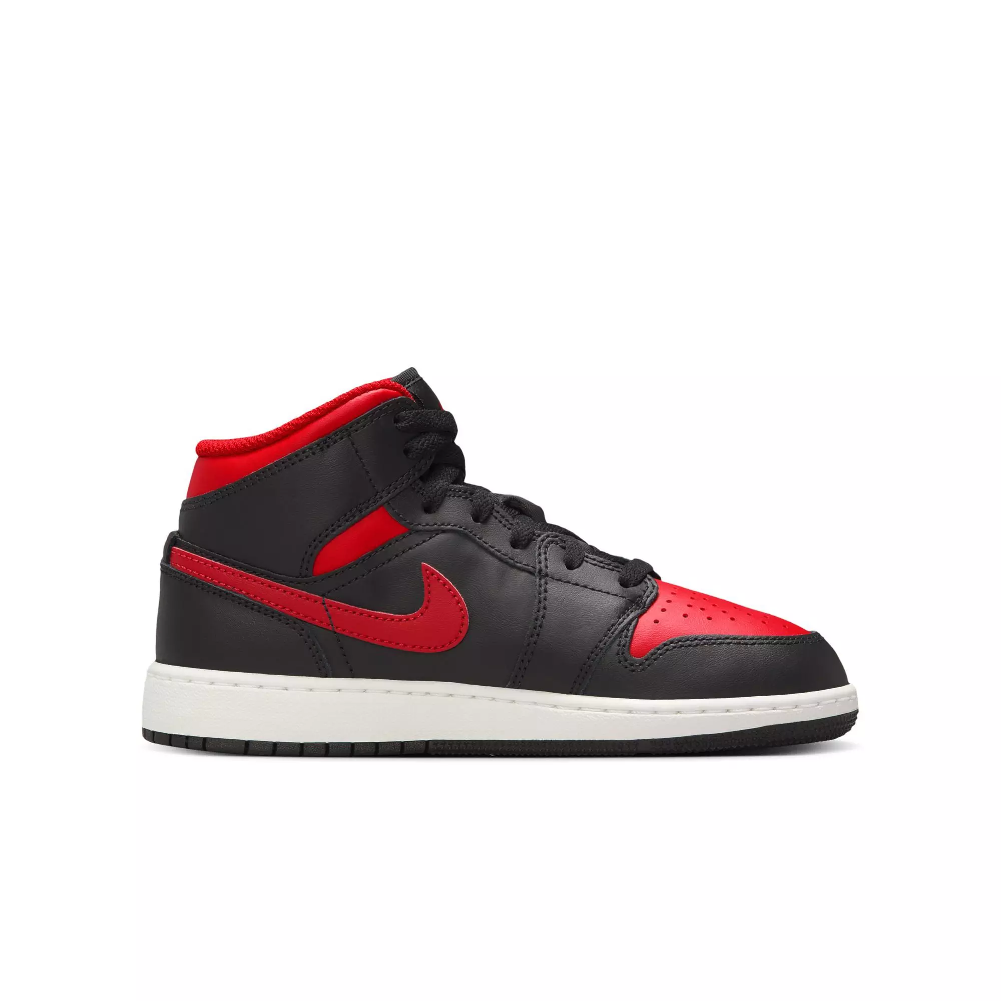 Jordan 1 Mid "Black/Varsity Red/Summit White" Grade School Boys' Shoe