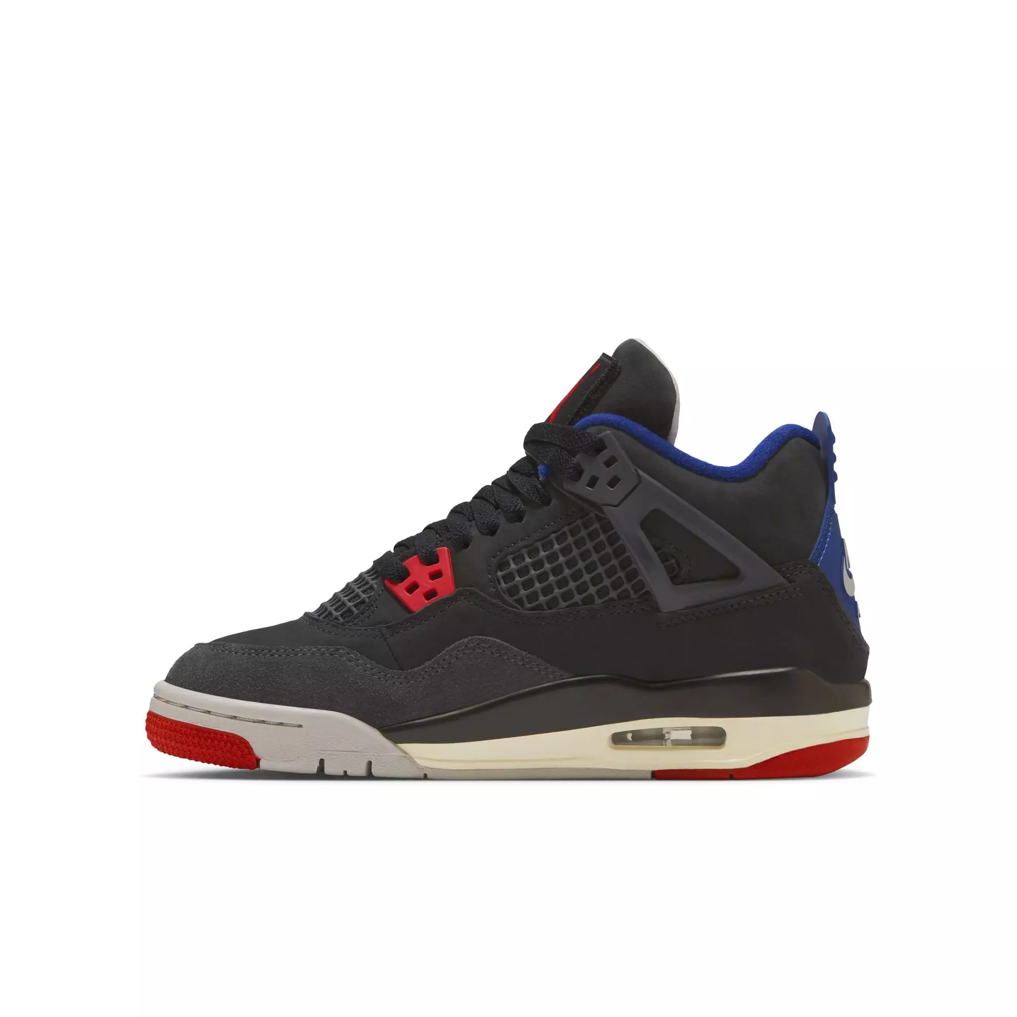 Jordan 4 Retro "Rare Air" Grade School Kids' Shoe - BLACK/FIRE RED/DEEP ROYAL BLUE