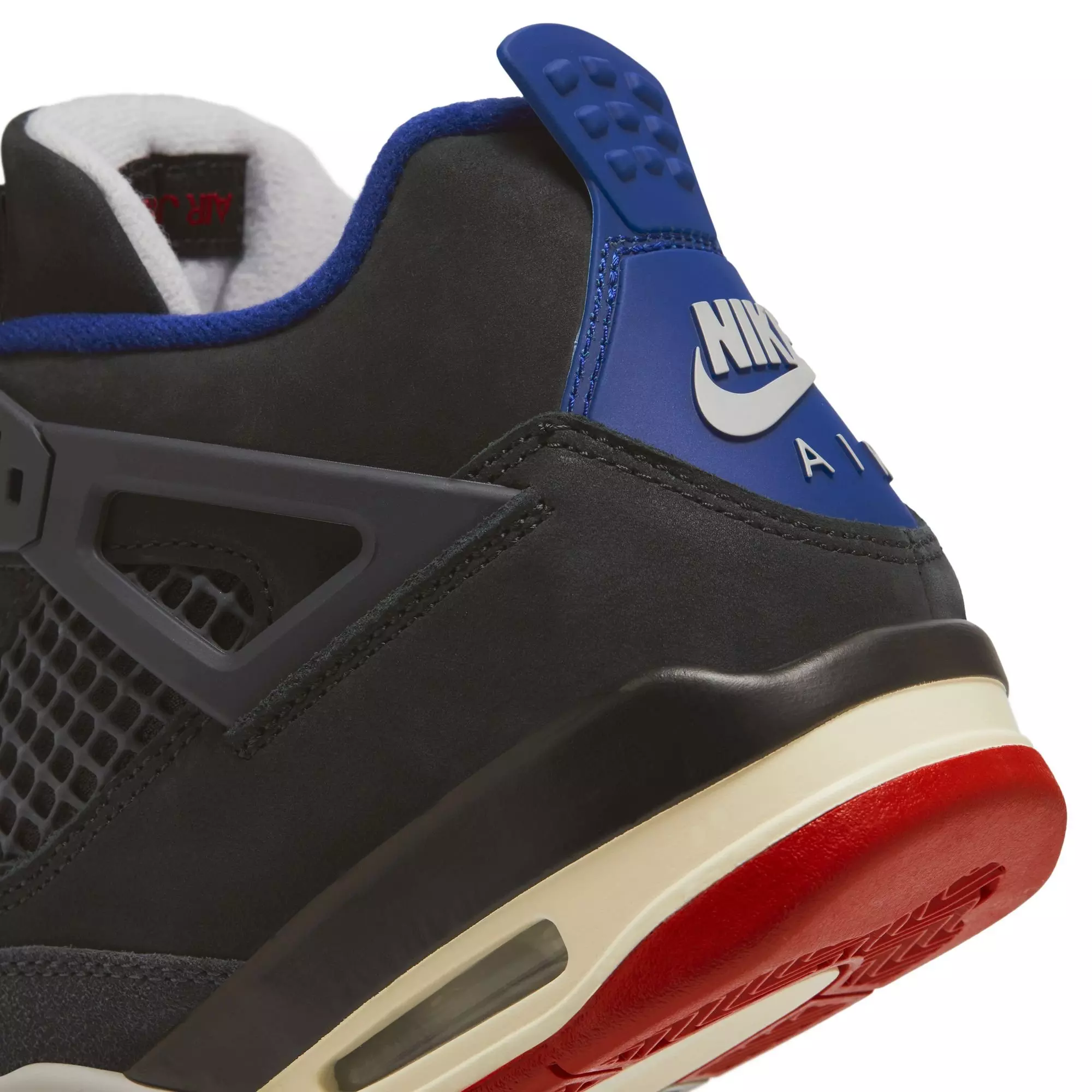 Jordan 4 Retro "Rare Air" Grade School Kids' Shoe - BLACK/FIRE RED/DEEP ROYAL BLUE