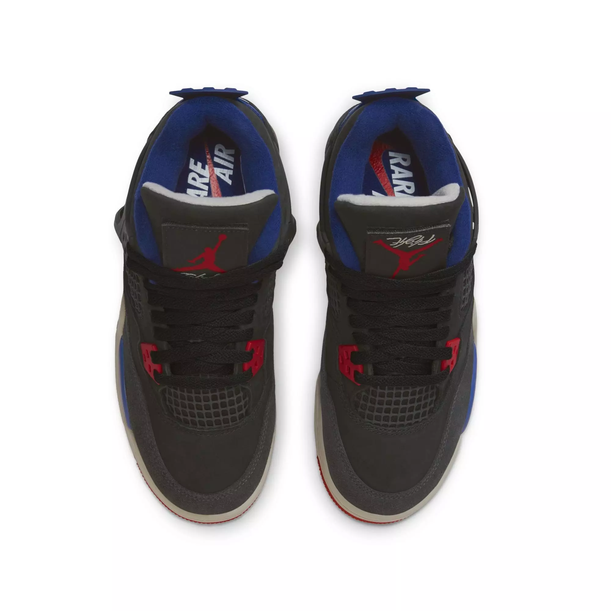Jordan 4 Retro "Rare Air" Grade School Kids' Shoe - BLACK/FIRE RED/DEEP ROYAL BLUE