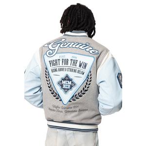 Smoke Rise Men's Studded Patch Varsity Jacket - Grey/Light Blue