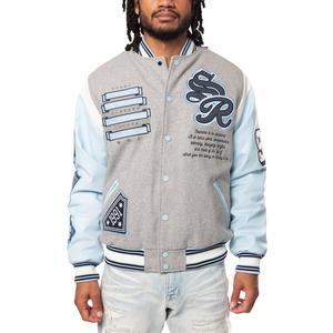 Smoke Rise Men's Studded Patch Varsity Jacket - Grey/Light Blue