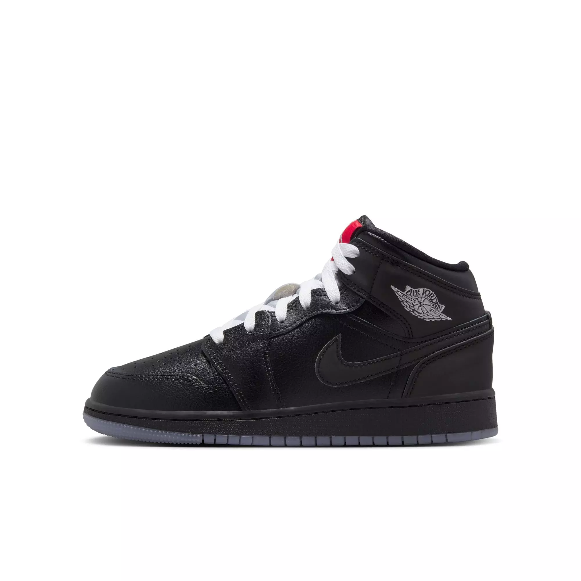 Jordan 1 Mid "Black/White/Wolf Grey" Grade School Boys' Shoe - BLACK/RED/WHITE