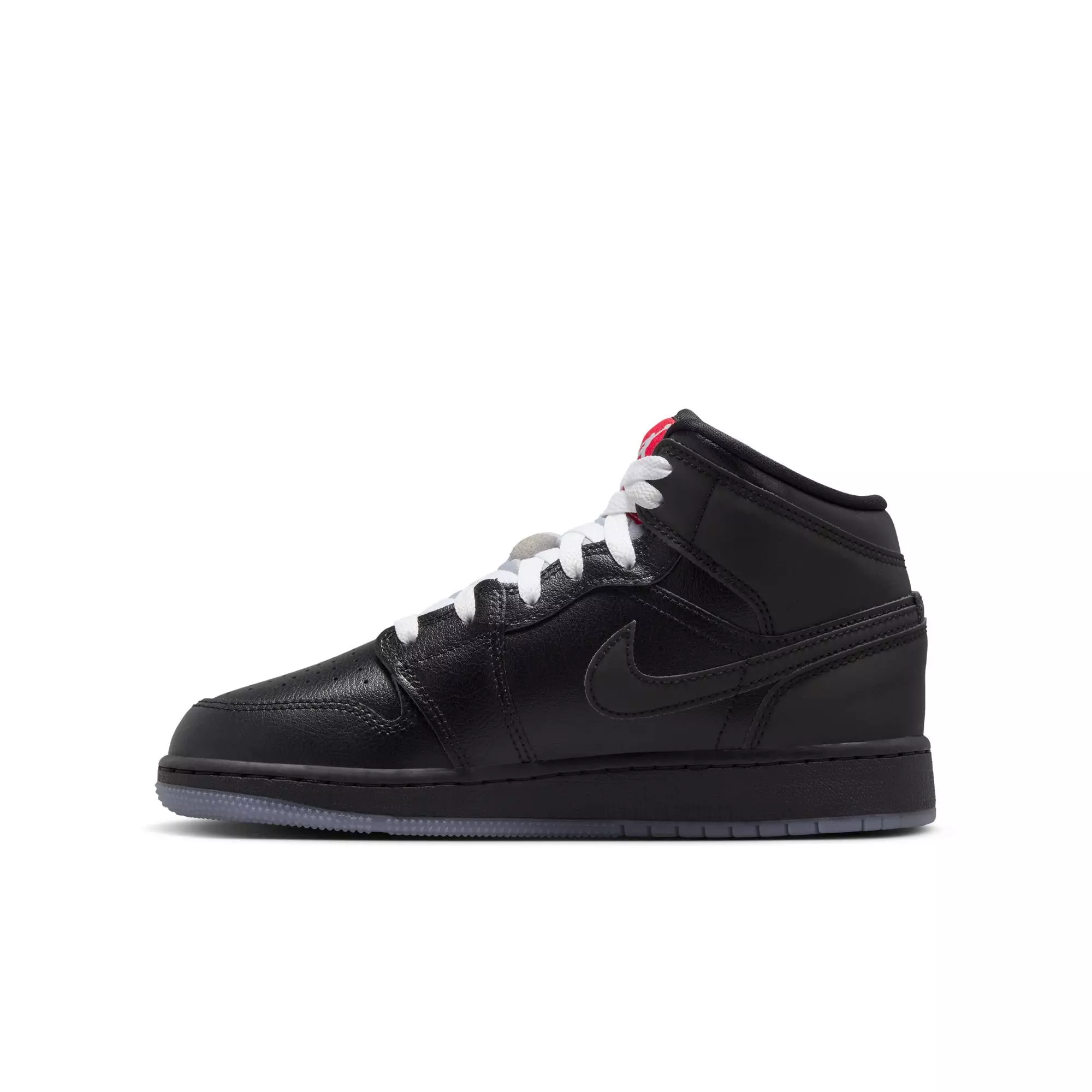 Jordan 1 Mid "Black/White/Wolf Grey" Grade School Boys' Shoe - BLACK/RED/WHITE