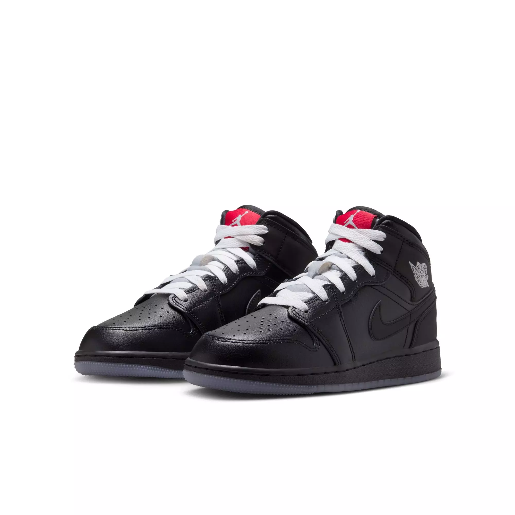 Jordan 1 Mid "Black/White/Wolf Grey" Grade School Boys' Shoe - BLACK/RED/WHITE