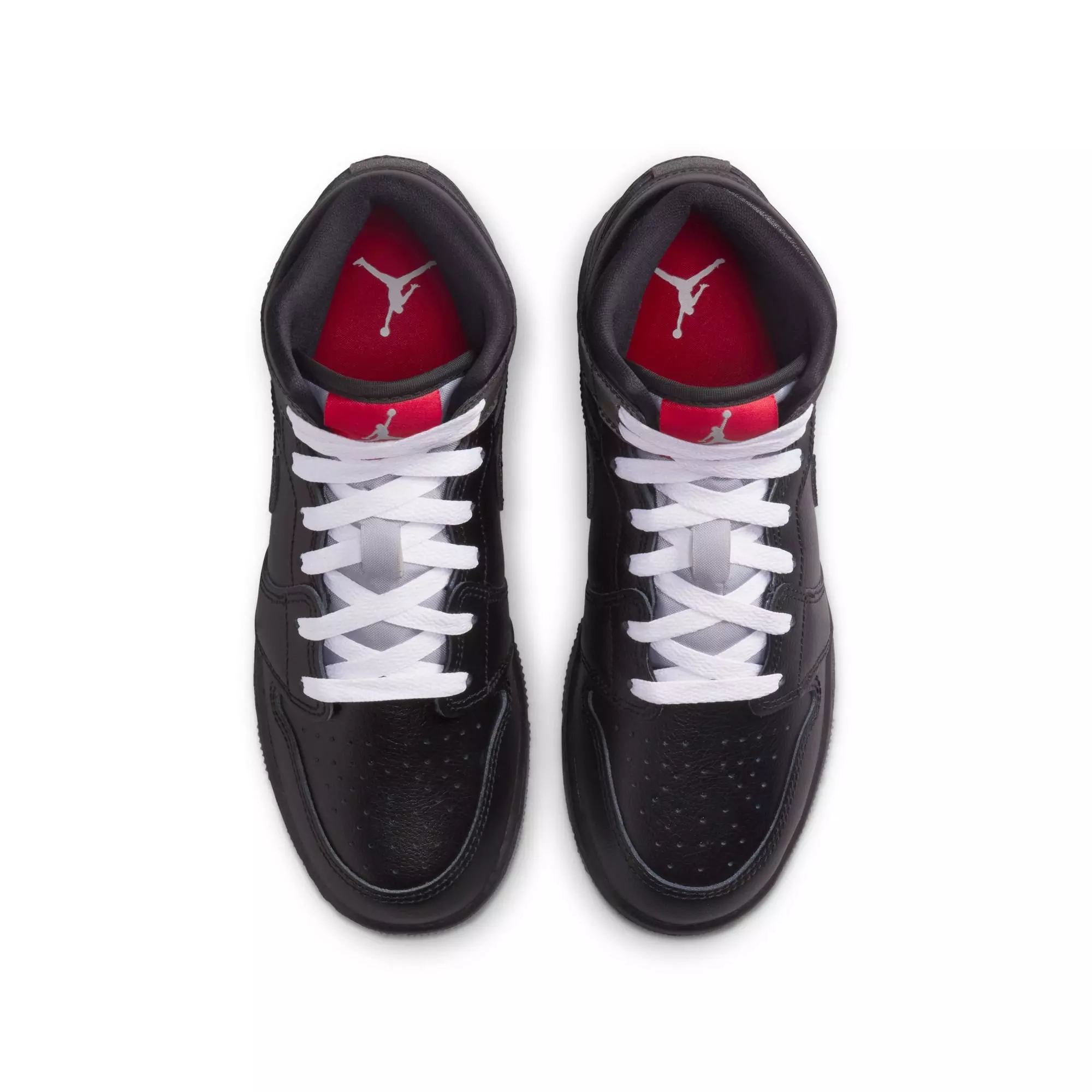 Jordan 1 Mid "Black/White/Wolf Grey" Grade School Boys' Shoe - BLACK/RED/WHITE