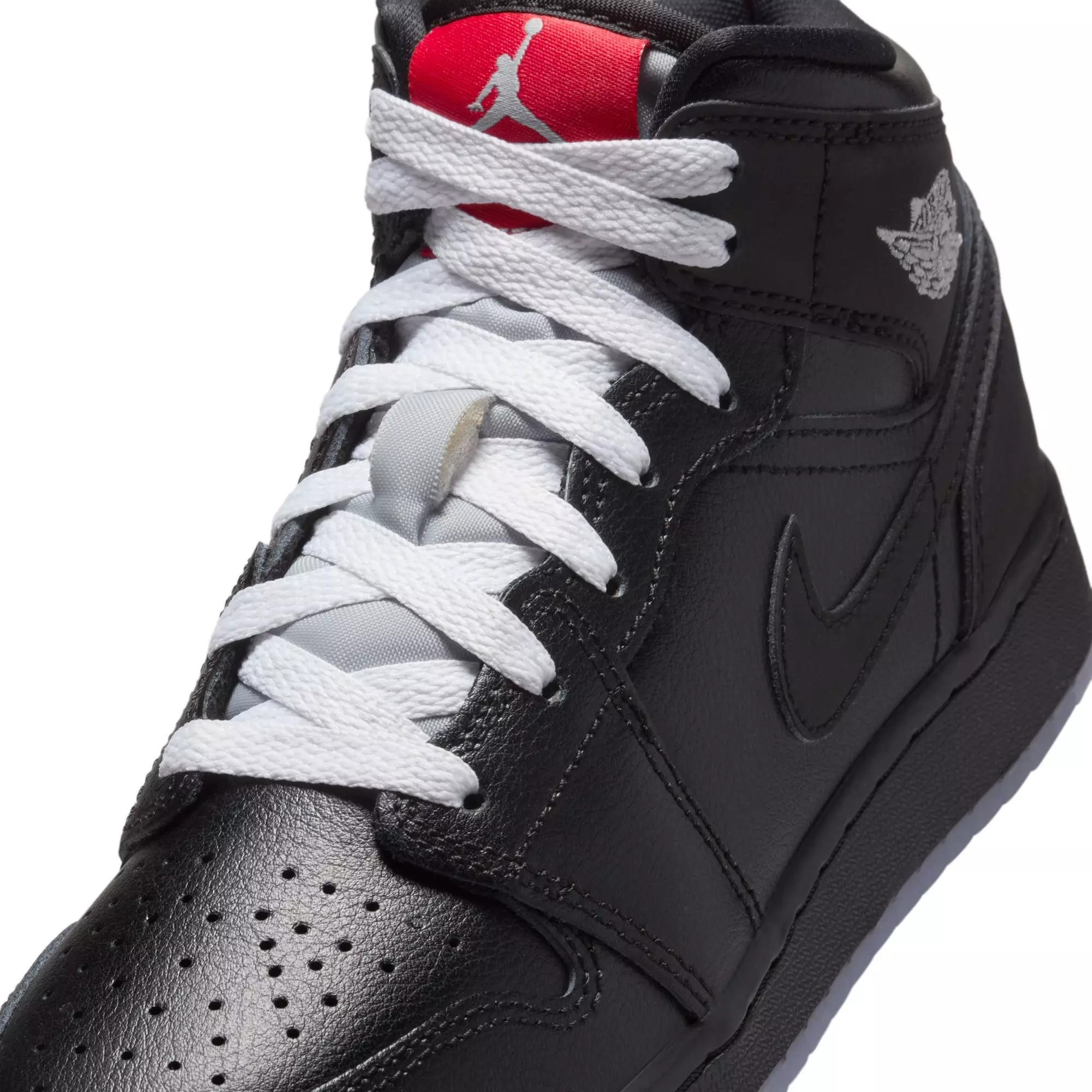Jordan 1 Mid "Black/White/Wolf Grey" Grade School Boys' Shoe - BLACK/RED/WHITE