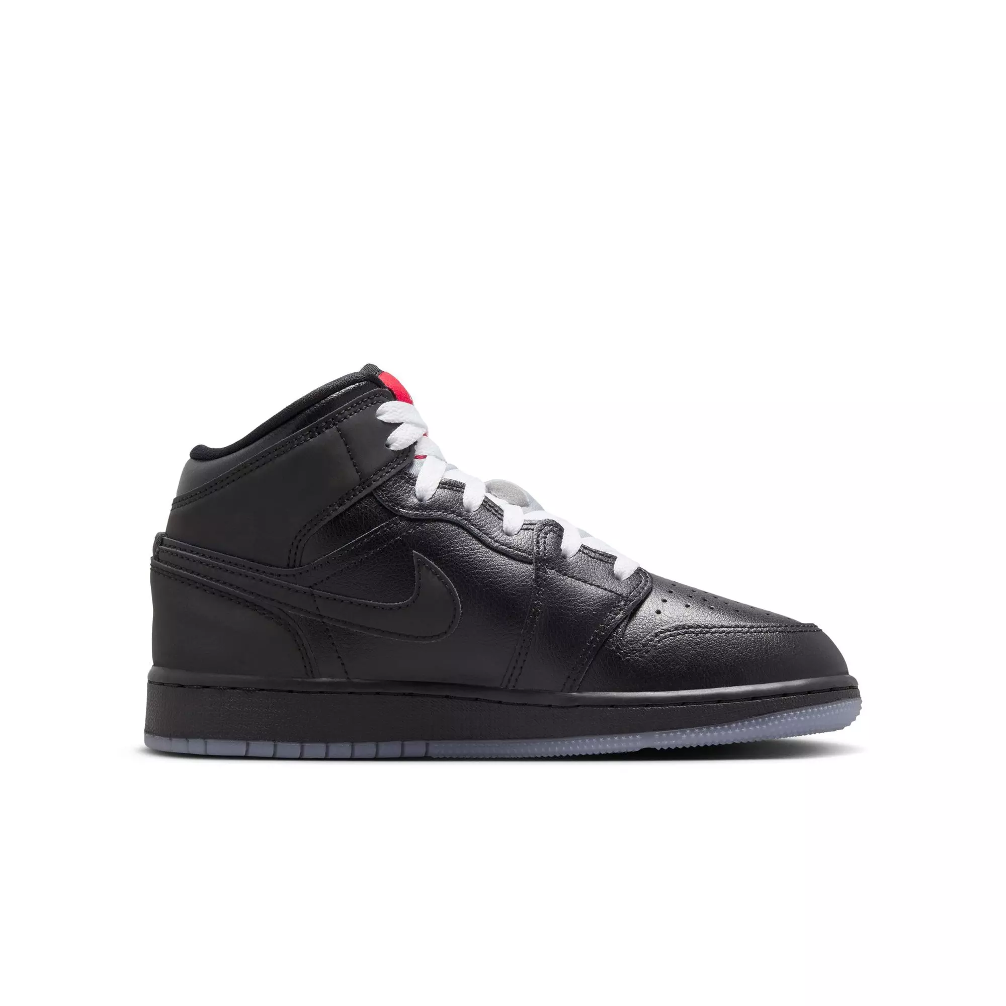 Jordan 1 Mid "Black/White/Wolf Grey" Grade School Boys' Shoe - BLACK/RED/WHITE