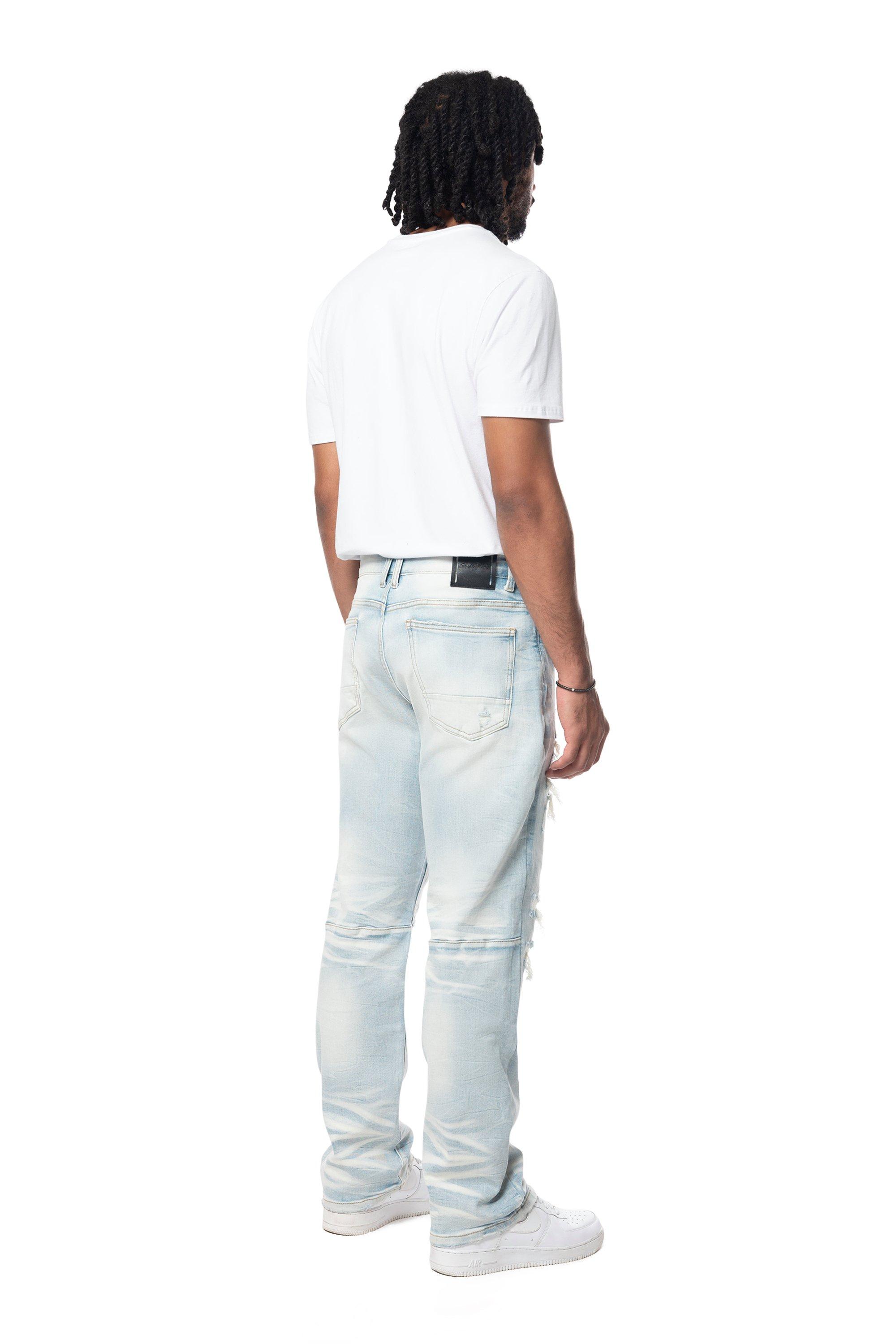 Smoke Rise Men's Rip & Repair Lightning Straight Fit Denim Jeans - Cirrus Blue - BLUE Thumbnail View 2