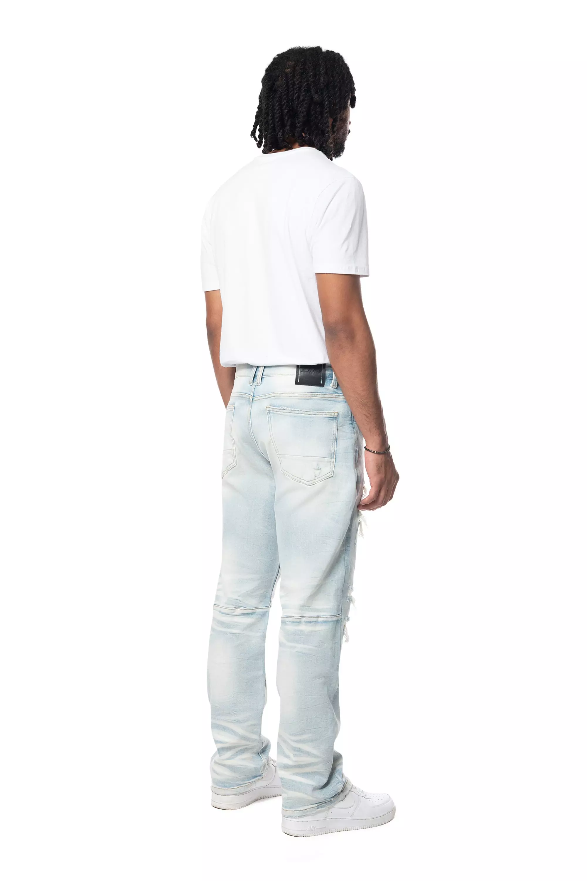 Smoke Rise Men's Rip & Repair Lightning Straight Fit Denim Jeans - Cirrus Blue - BLUE