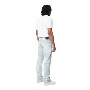 Smoke Rise Men's Rip & Repair Lightning Straight Fit Denim Jeans - Cirrus Blue