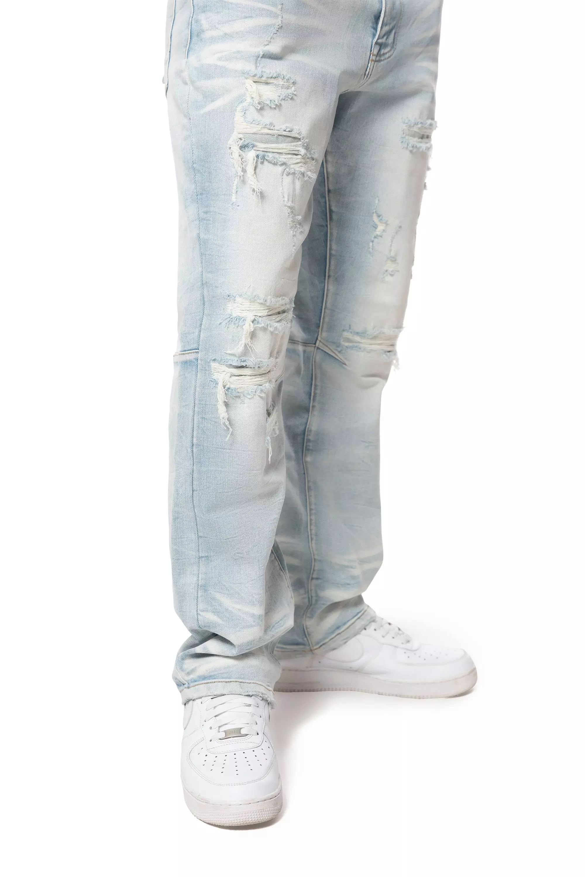 Smoke Rise Men's Rip & Repair Lightning Straight Fit Denim Jeans - Cirrus Blue - BLUE
