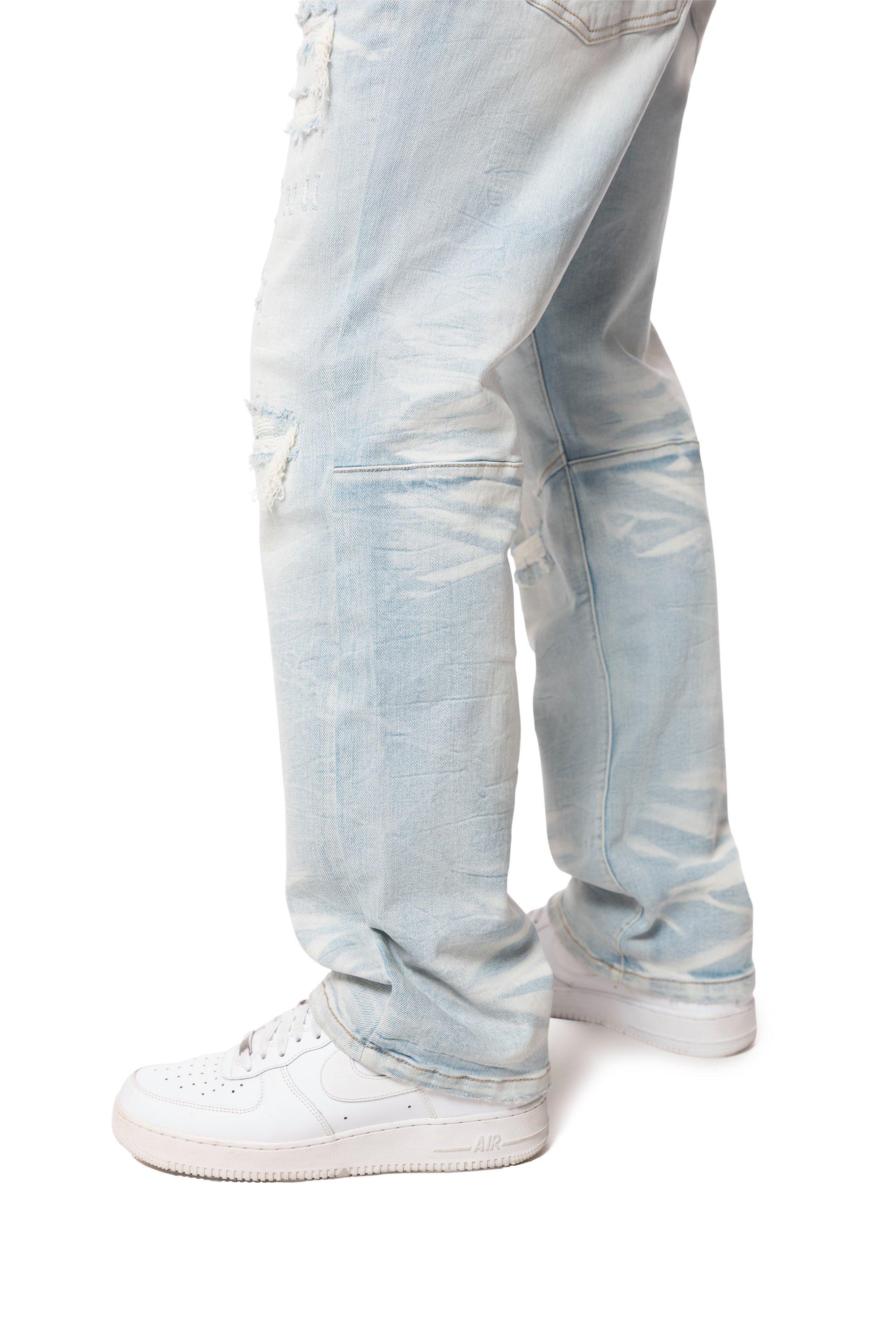 Smoke Rise Men's Rip & Repair Lightning Straight Fit Denim Jeans - Cirrus Blue - BLUE Thumbnail View 6