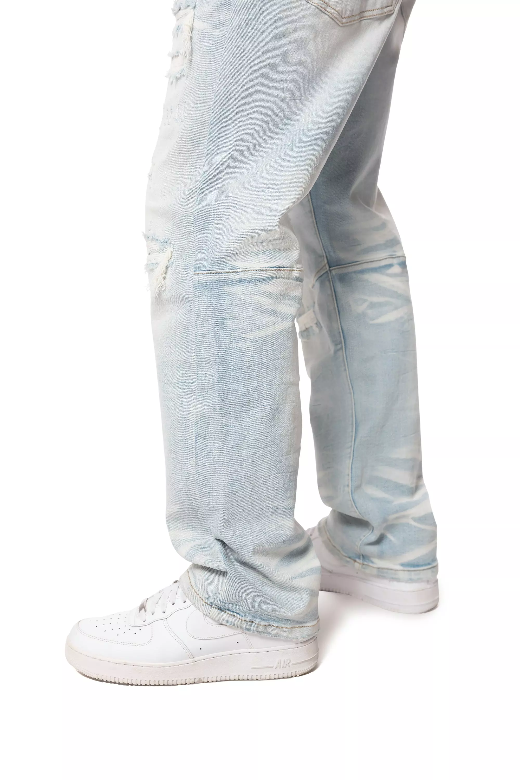 Smoke Rise Men's Rip & Repair Lightning Straight Fit Denim Jeans - Cirrus Blue - BLUE