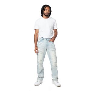 Smoke Rise Men's Rip & Repair Lightning Straight Fit Denim Jeans - Cirrus Blue