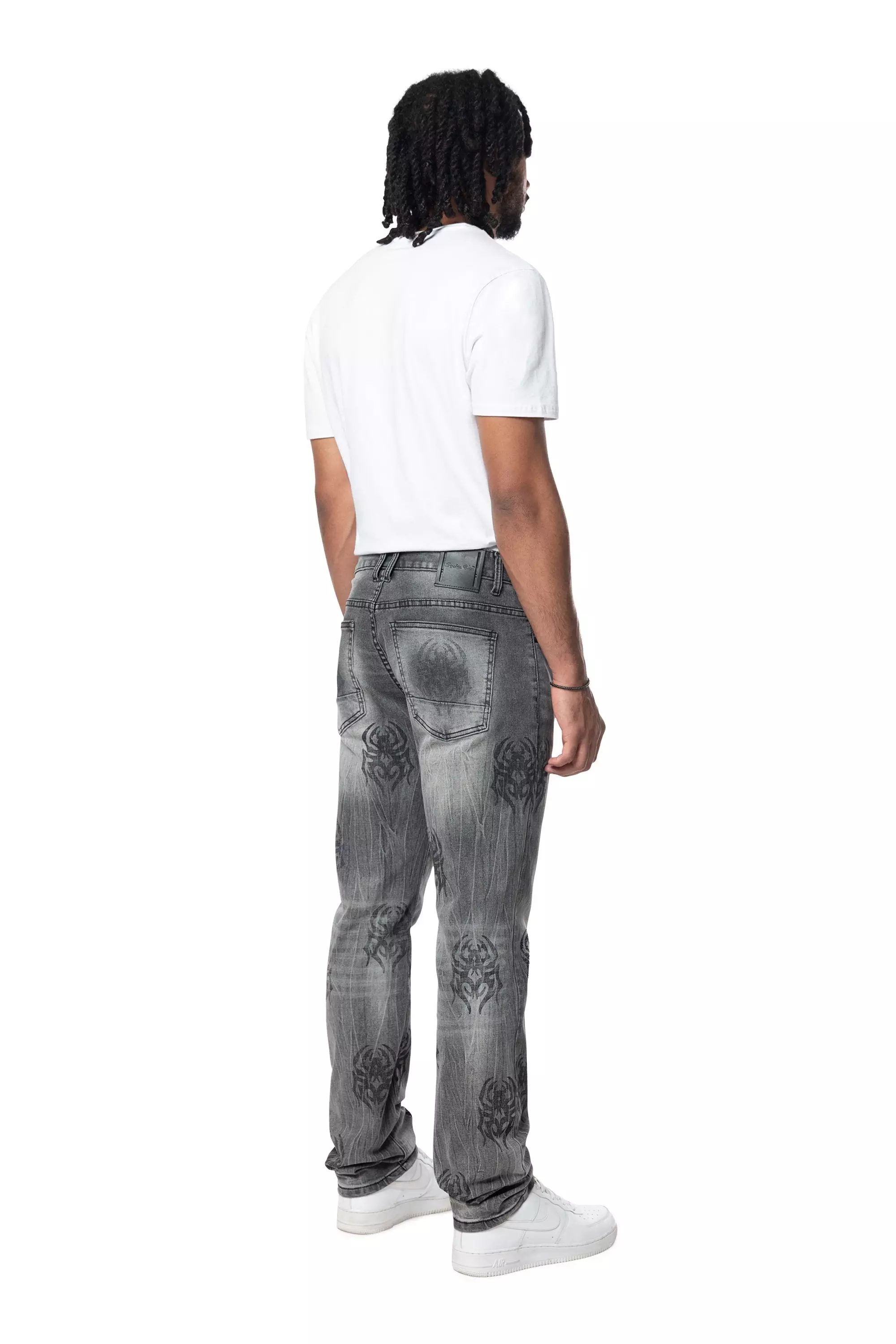 Smoke Rise Men's Spider Rhinestone Slim Fit Denim Jeans - GREY