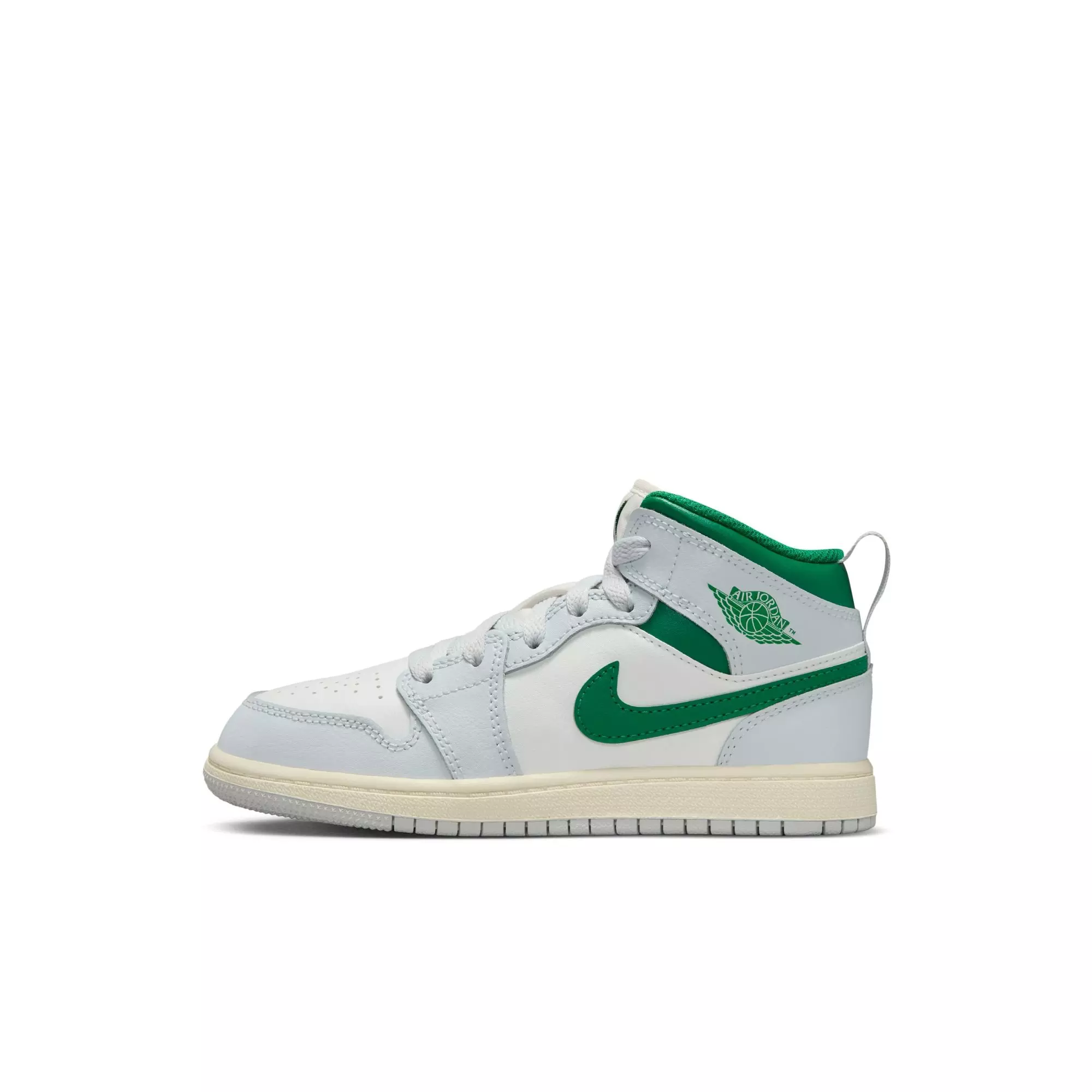 Jordan 1 Mid "Summit White/Pine Green/Pure Platinum" Preschool Boys' Shoe - GREY/WHITE/GREEN ABYSS